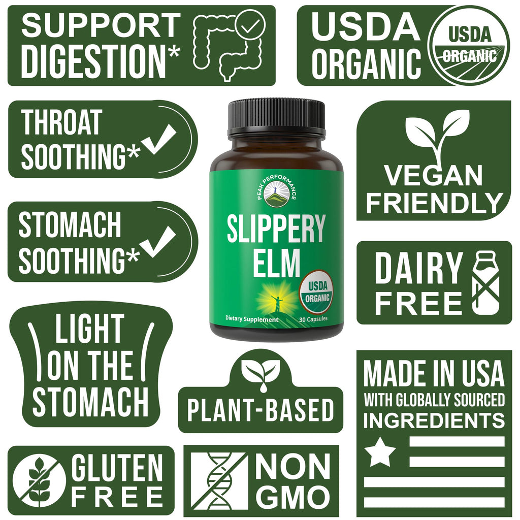USDA Organic Slippery Elm for Women & Men. Vegan Capsules with Micronized Slippery Elm Bark Powder for Digestion, Bloating Relief, & Gut Lining. Natural Mucilage That Soothes The Throat & Airways Peak PerformanceBuy Supplements Australia