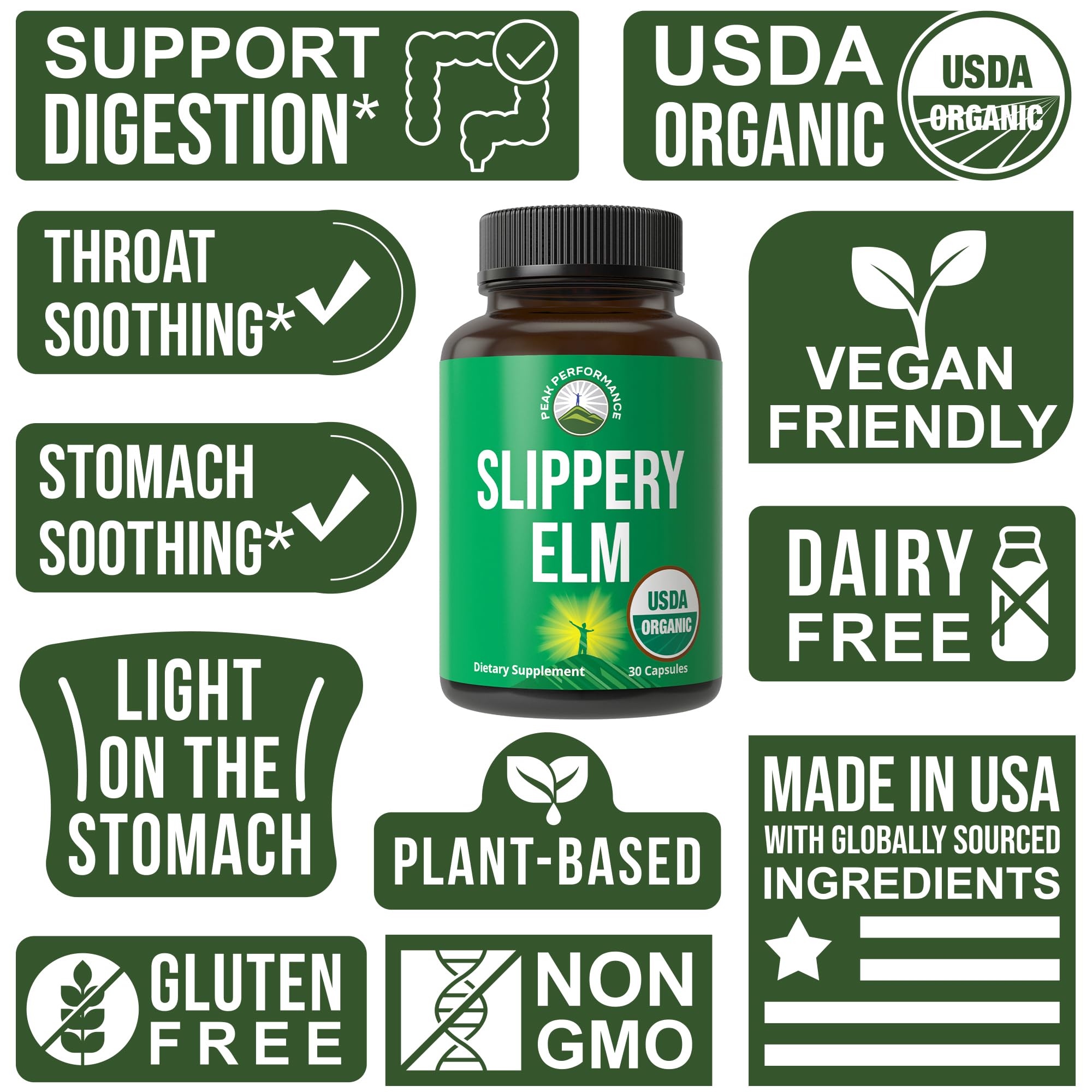 USDA Organic Slippery Elm for Women & Men. Vegan Capsules with Micronized Slippery Elm Bark Powder for Digestion, Bloating Relief, & Gut Lining. Natural Mucilage That Soothes The Throat & Airways Peak PerformanceBuy Supplements Australia