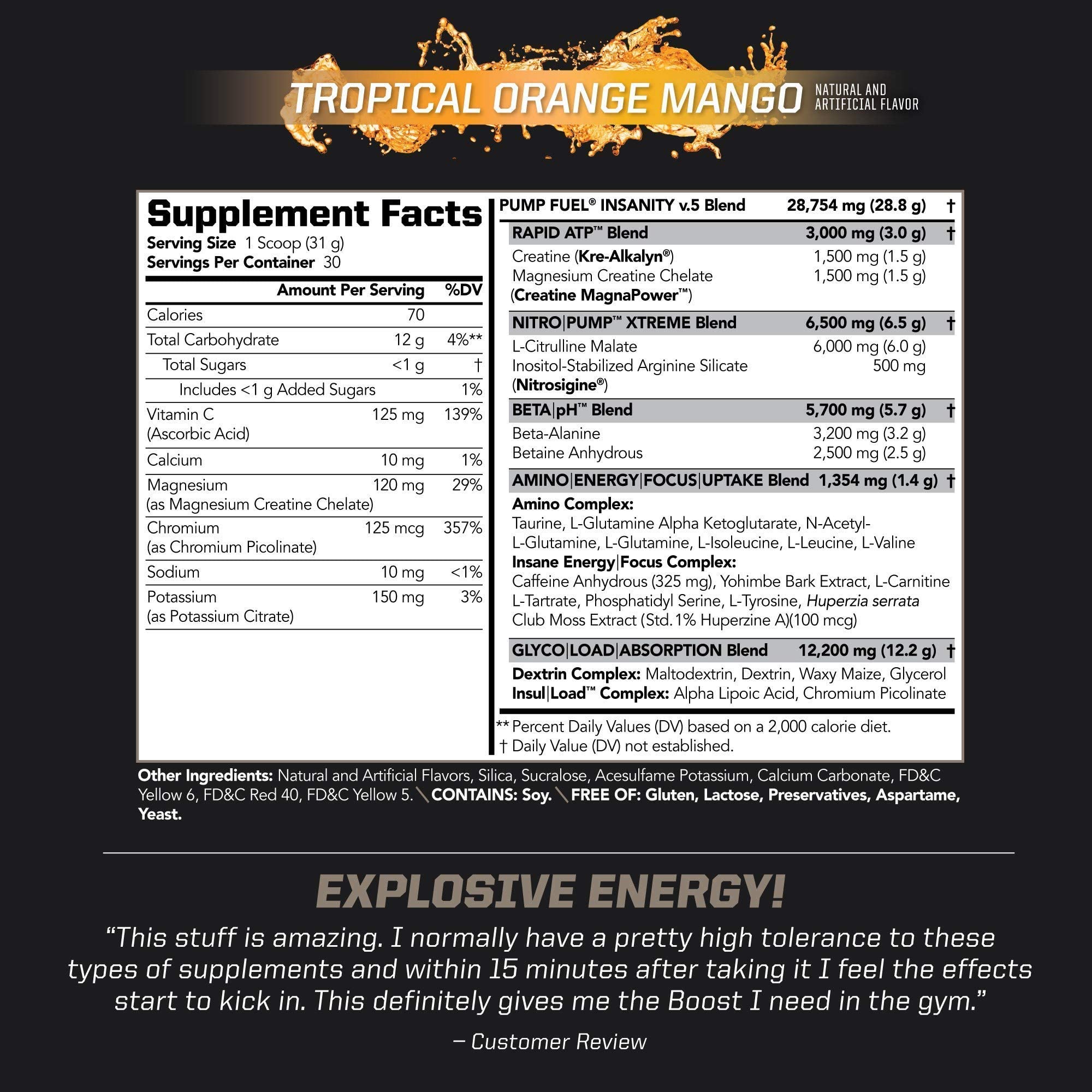 PMD Sports Ultra Pump Fuel Insanity - Pre Workout - Tropical Orange Mango (30 Servings) Sports CG5 Premium Creatine and L-Glutamine Powder (60 Servings)