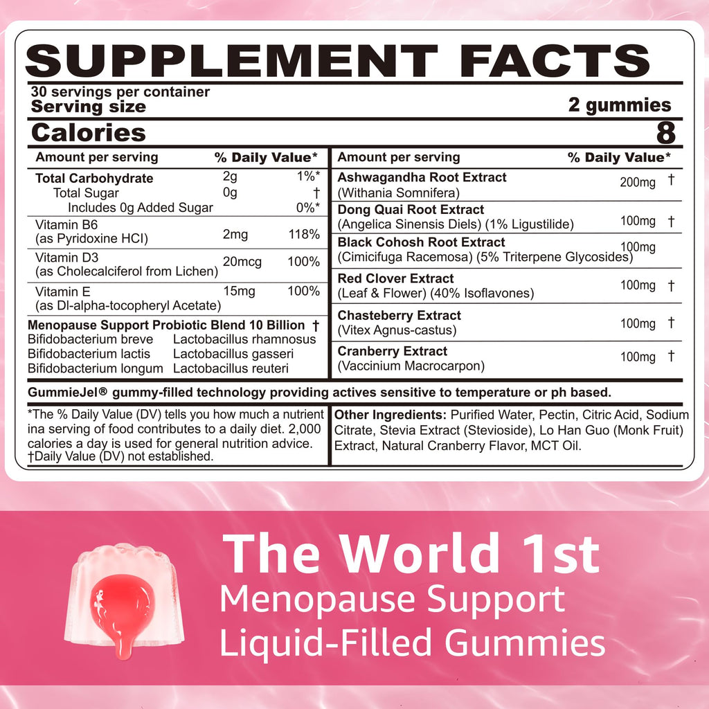 Sugar Free Menopause Supplement Gummies for Women, Menopause Probiotics (10 Billion CFU) Filled Gummy with Ashwagandha, Dong Quai & Black Cohosh for Hot Flashes, Night Sweats, Mood Swings, Gut Health NEVISSBuy Supplements Australia