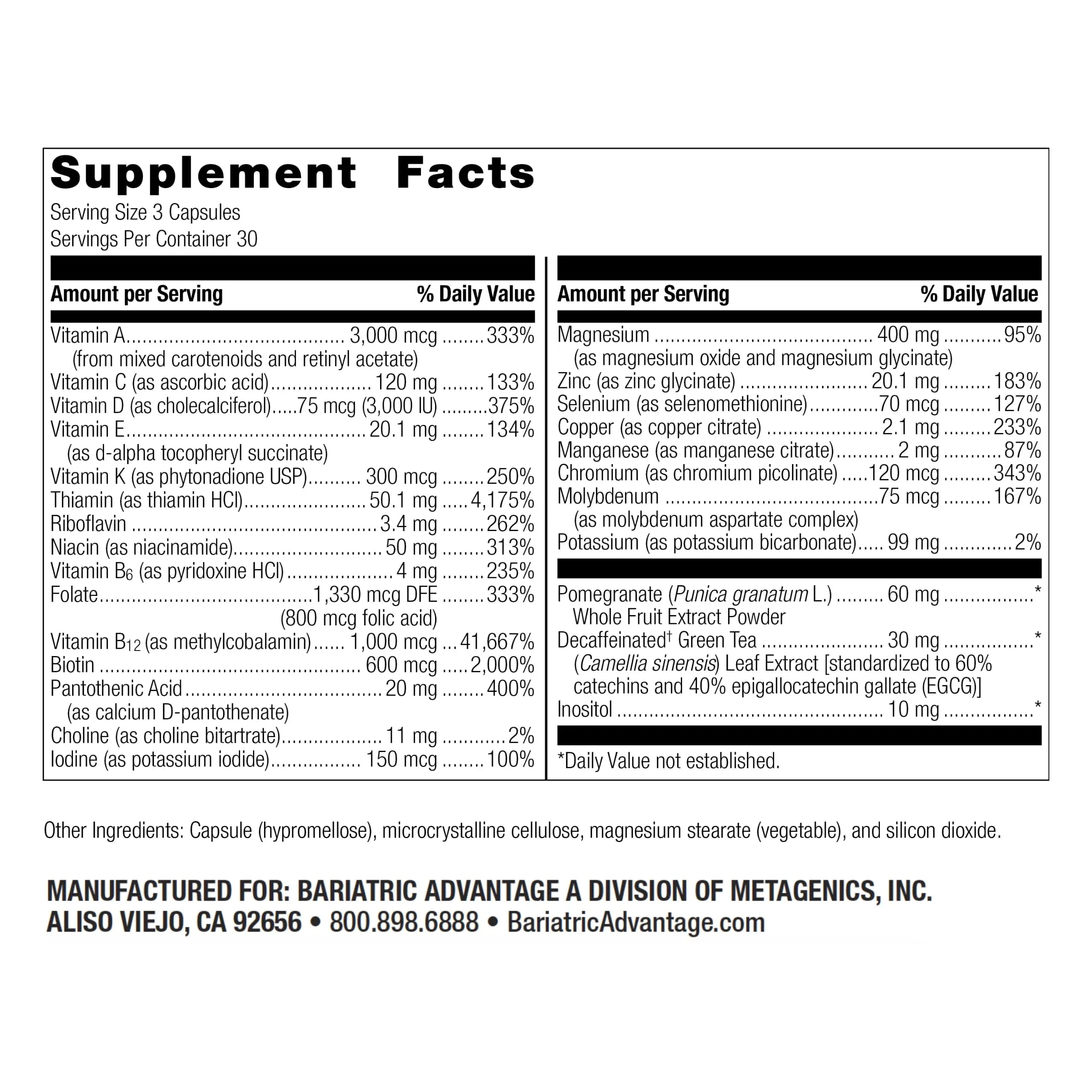 Bariatric Advantage Ultra Multi Without Iron, High Potency Daily Multivitamin for Bariatric Surgery Patients Bariatric AdvantageBuy Supplements Australia