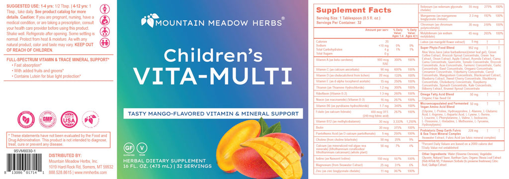 Mountain Meadow Herbs Children's Vita-Multi: Blended Vitamin & Mineral Supplement - Fast Absorbing Liquid Kids Vitamins with Fruits, Greens, and Eye-Protecting Lutein (16 oz.) Mountain Meadow HerbsBuy Supplements Australia