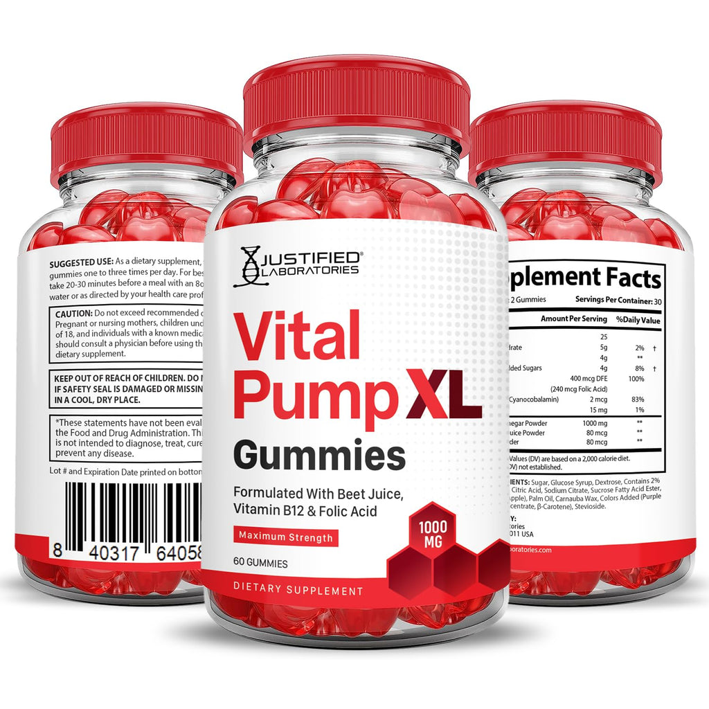 Justified Laboratories (5 Pack) Vital Pump XL Performance Gummies 1000MG Advanced Formula Vital PumpXL Formulated with Beet Juice ACV Pomegranate Beet Powder B12 Vegan Non GMO 300 Gummys Justified Laboratories buy supplements Au