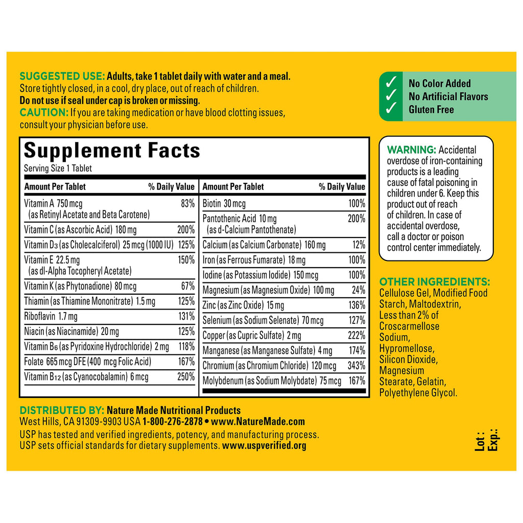 Nature Made Multivitamin Tablets with Vitamin D3 and Iron, 130 Count for Daily Nutritional Support Nature MadeBuy Supplements Australia