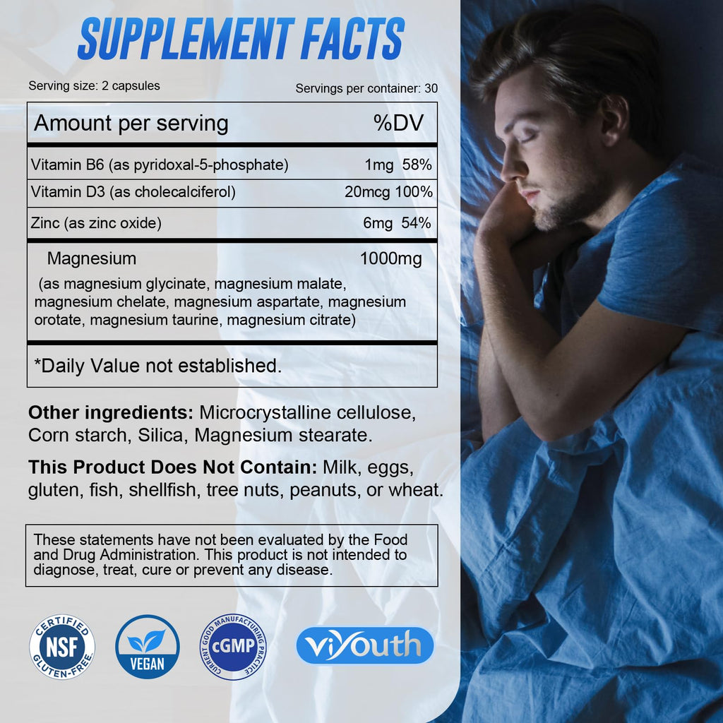 Magnesium 7 Complex Supplement Advanced with 7 Forms of Magnesium (Glycinate, Malate, Chelate, Aspartate, Orotate, Taurine, Citrate), Zinc, Vitamin D3 & Vitamin B6