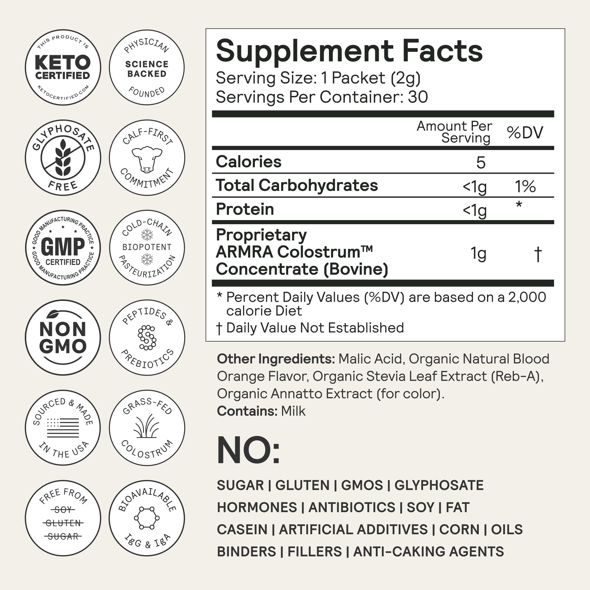 ARMRA Colostrum™ Premium Powder, Grass Fed, Gut Health Bloating Immunity Skin & Hair, Contains 400+ Bioactive Nutrients, Potent Bioavailable, Keto, Gluten & Fat Free (Blood Orange 30｜Blood Orange 60) ARMRABuy Supplements Australia