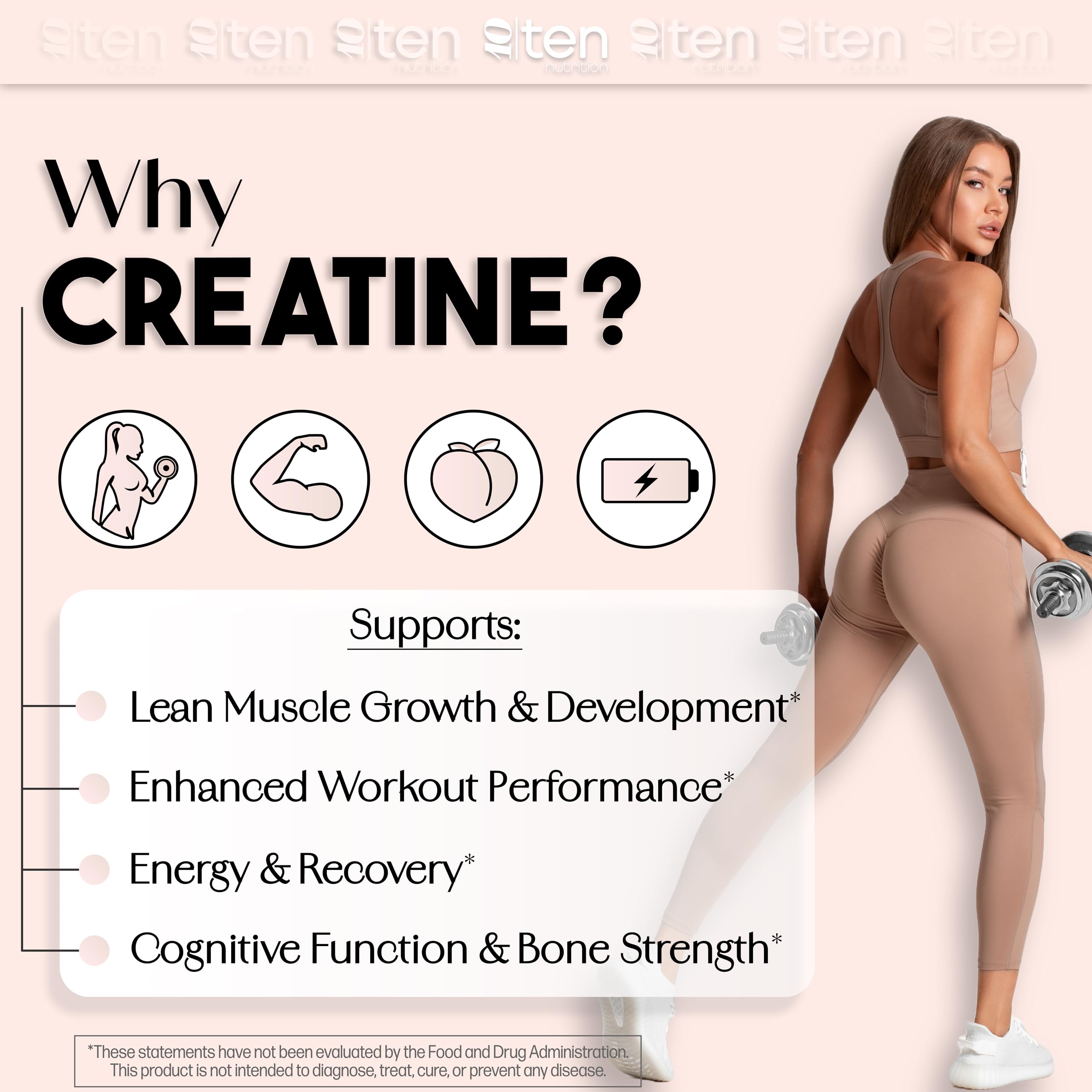 New - Creatine + Collagen for Women – Supports Lean Muscle Growth & Development, Booty Gain, Energy & Recovery – 5g Creatine Monohydrate Plus 5000mg Collagen Peptides Combo – Unflavored, 30 Servings 10Ten NutritionBuy Supplements Australia