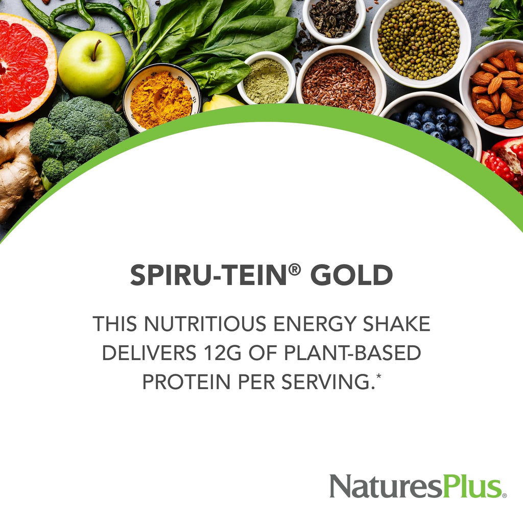 NaturesPlus SPIRU-TEIN GOLD, Vanilla - 1.03 lb - Plant-Based Protein Powder - Vitamins & Minerals for Energy - Vegetarian, Gluten Free - 13 Servings NaturesPlusBuy Supplements Australia