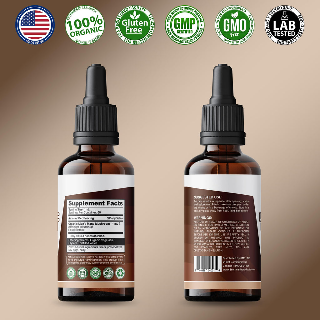 Lion's Mane Mushroom Drops Supplement, Lions Mane Tincture, Natural SMSHEALTHPRODUCTS.comBuy Supplements Australia