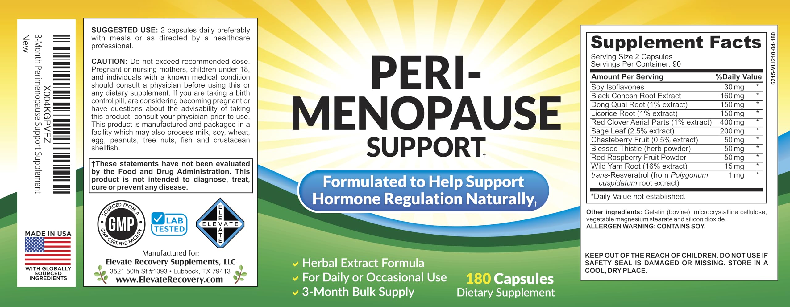 Perimenopause Support (3-Month) Supplement Blend | Women's Health & Hormone Support with 11 Herbs & Extracts | Female Hormonal Balance Supplements | 90-Day Bulk Supply | 180 Capsules Elevate Recovery SupplementsBuy Supplements Australia