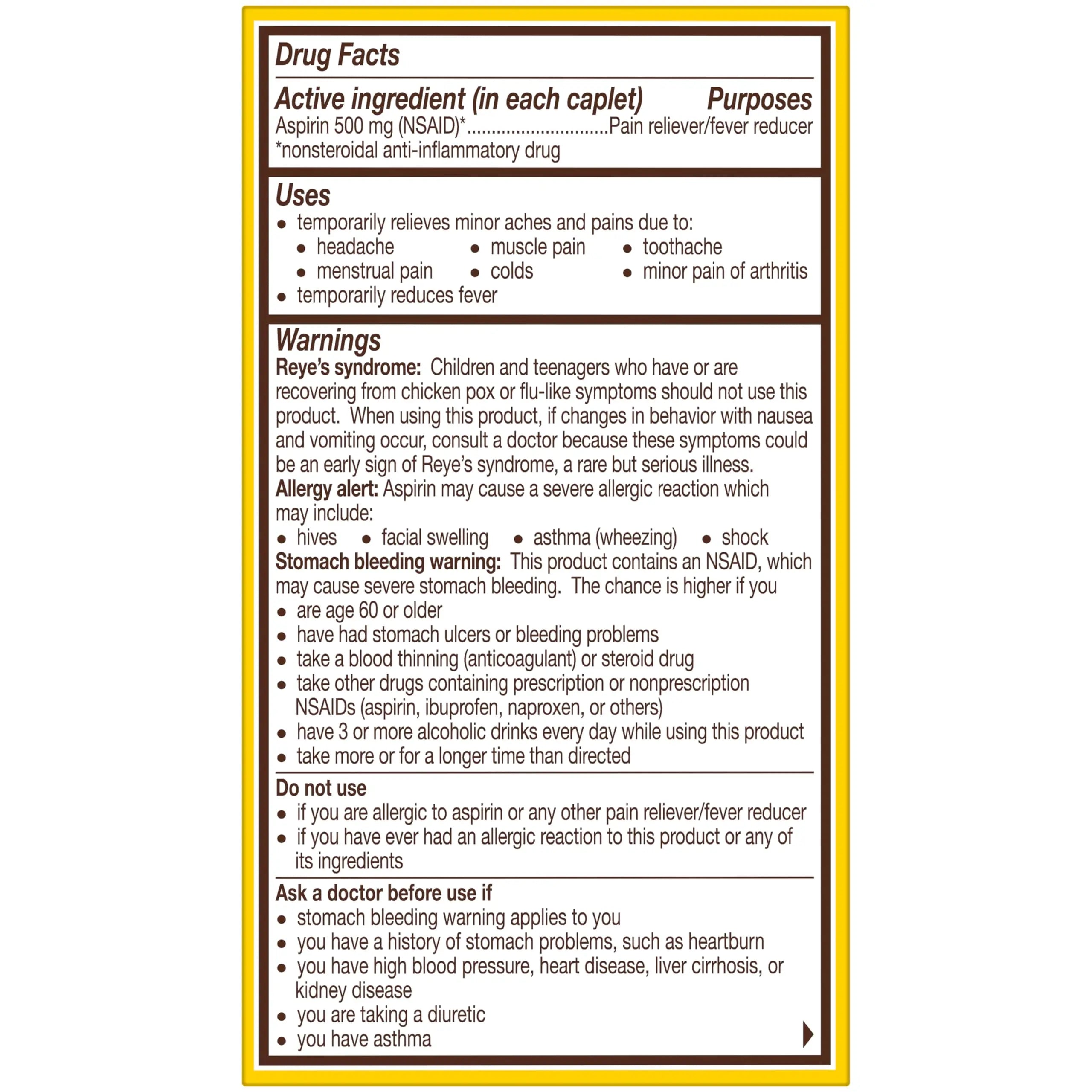 Bayer Aspirin Extra Strength, Aspirin 500mg, Pain Relief Pills, Fever Reducer and Headache Relief for Adults, 100 ct BayerBuy Supplements Australia
