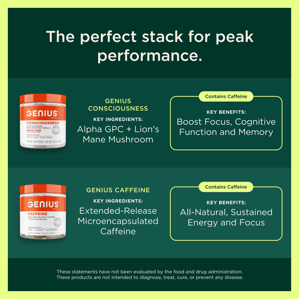 Genius Mushroom Supplement - Full-Spectrum Lion’s Mane, Cordyceps, Reishi -Daily Brain Nootropic for Energy, Focus, Memory & Overall Wellness - 180 Capsules – Organic for Mental Clarity & Performance The Genius BrandBuy Supplements Australia