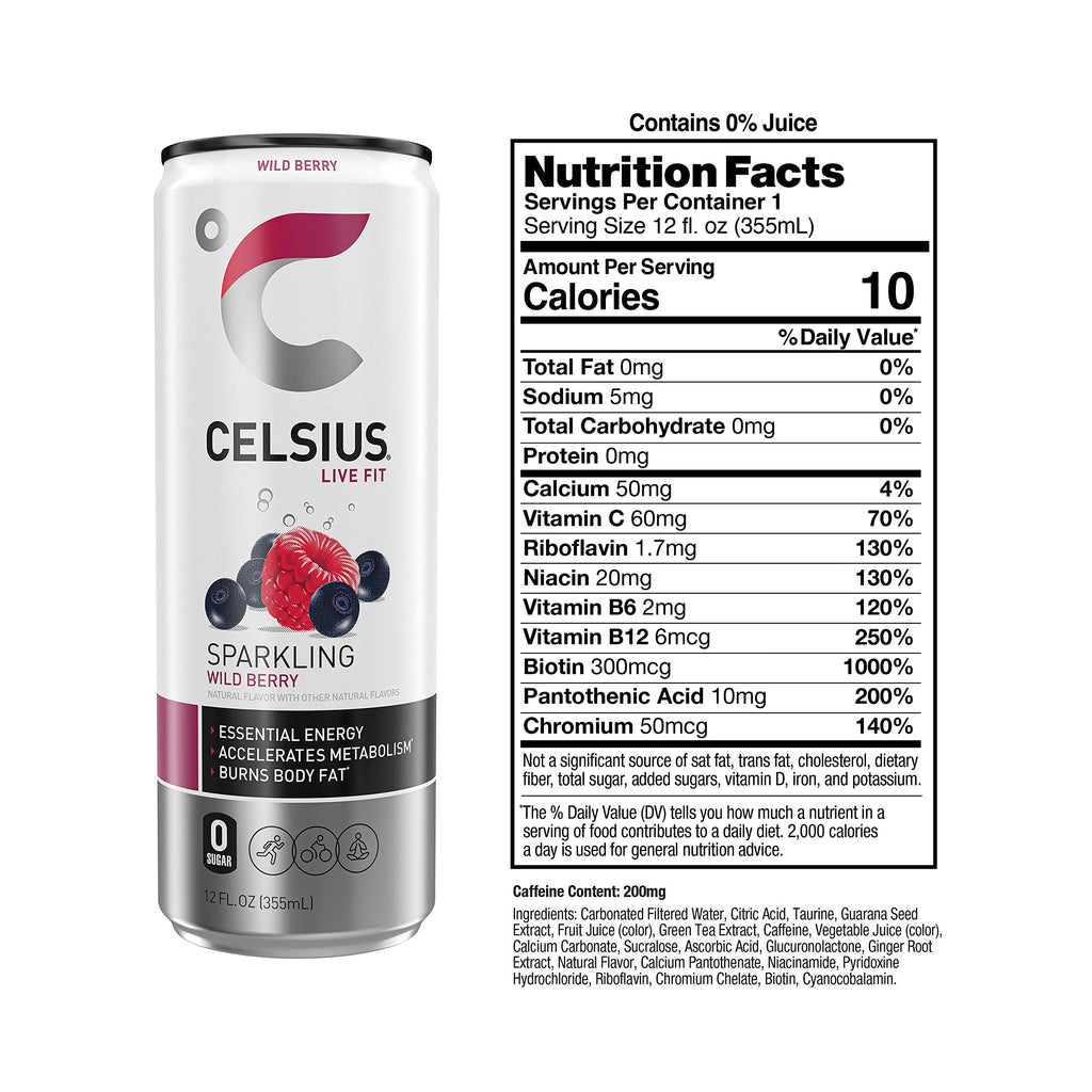 CELSIUS Sparkling Wild Berry, Functional Essential Energy Drink 12 Fl Oz (Pack of 12) CELSIUSBuy Supplements Australia