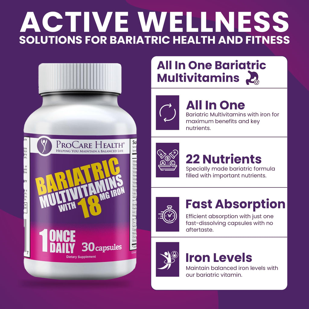ProCare Health Bariatric Multivitamin with Iron 18mg (30 Easy to Swallow Capsules) - Post Op Bariatric Vitamins ProCare HealthBuy Supplements Australia