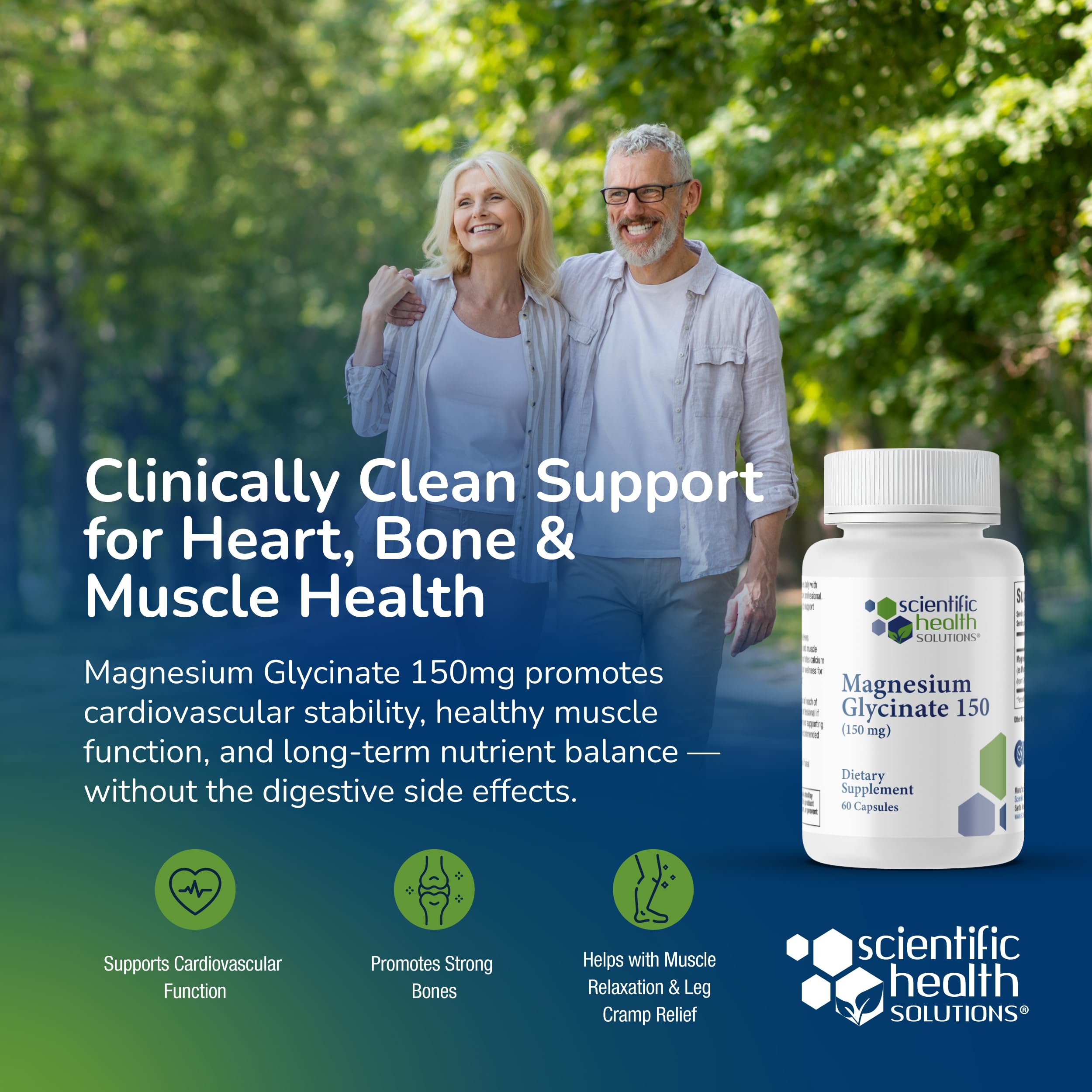 Scientific Health Solutions Magnesium Glycinate 150 mg – High‑Absorption Magnesium for Heart, Bone & Muscle Health – Supports Leg Cramps & Cardiovascular Function – Gentle on Stomach, Vegan, 60 Count Scientific Health SolutionsBuy Supplements Australia