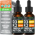 (2 Pack) Organic Vitamin D3 K2 Drops with MCT Oil Omega 3, 5000 IU, Maximum Strength Vitamin D Liquid, No Fillers, Non-GMO Liquid D3 for Faster Absorption and Immune Support (Unflavored, 2 Fl Oz) NUSAVABuy Supplements Australia