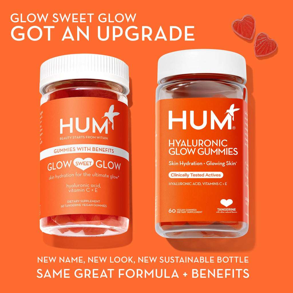 HUM Hyaluronic Glow Hydrating Skin Care Supplement, with Low Molecular Hyaluronic Acid, Vitamin C from Amla Fruit, and Vitamin E, Antioxidant Support for Skin Hydration, Tangerine, 60 Vegan Gummies HUMBuy Supplements Australia