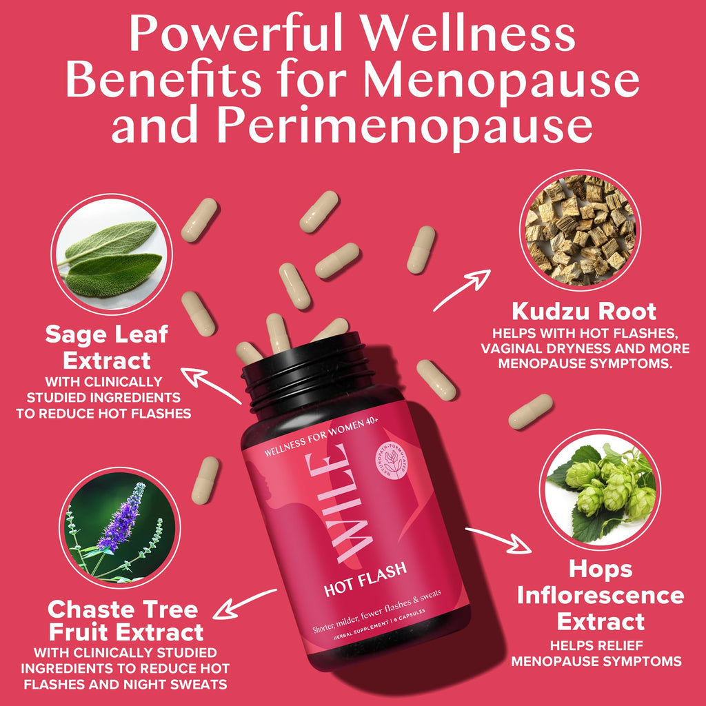 WILE Menopause and Perimenopause Supplements for Women - Hot Flashes and Night Sweats Relief with Kudzu Root - Premenopause Support for Stress, Hot Flash, Hormone Balance & Restful Sleep, 30 Servings WILEBuy Supplements Australia