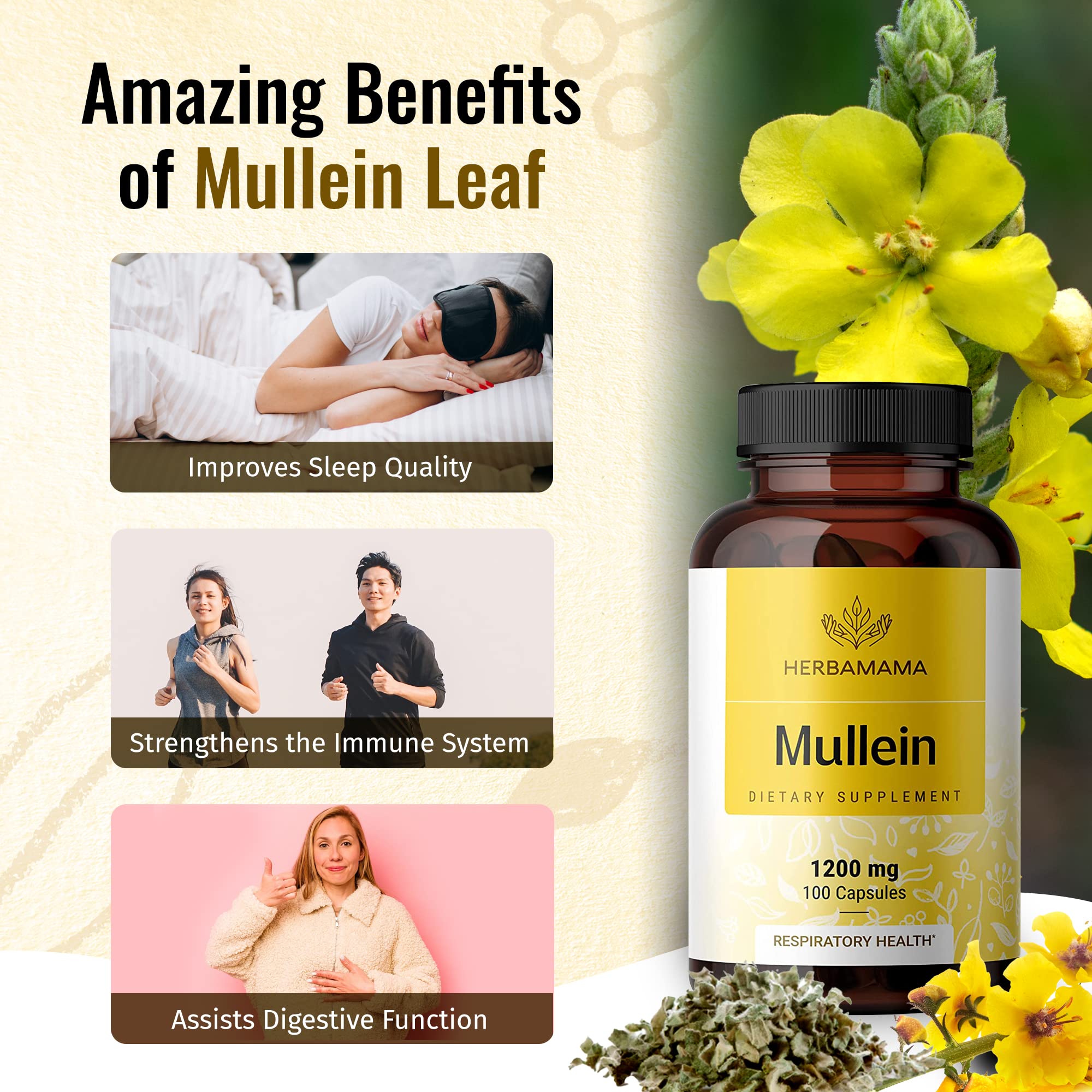 HERBAMAMA Mullein Leaf Capsules Respiratory Health - Organic Mullein Leaf Extract HERBAMAMABuy Supplements Australia