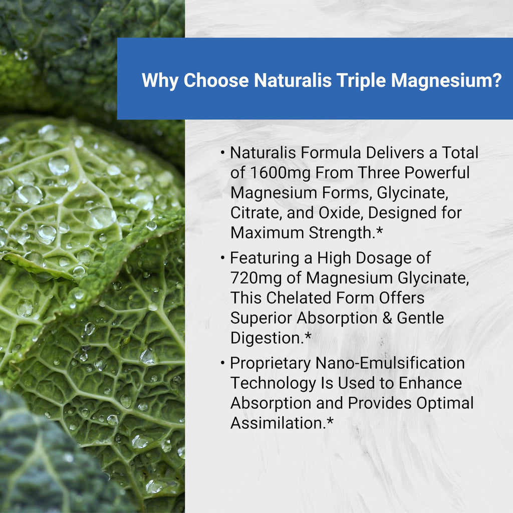 Naturalis Vegan Triple Magnesium Complex | Chelated Glycinate, Citrate & Oxide 1600mg Delivers 250mg Elemental Magnesium | Easily Absorbed for Stress, Muscle, Heart, Bone Support* | 60 Softgels Naturalis buy supplements Au