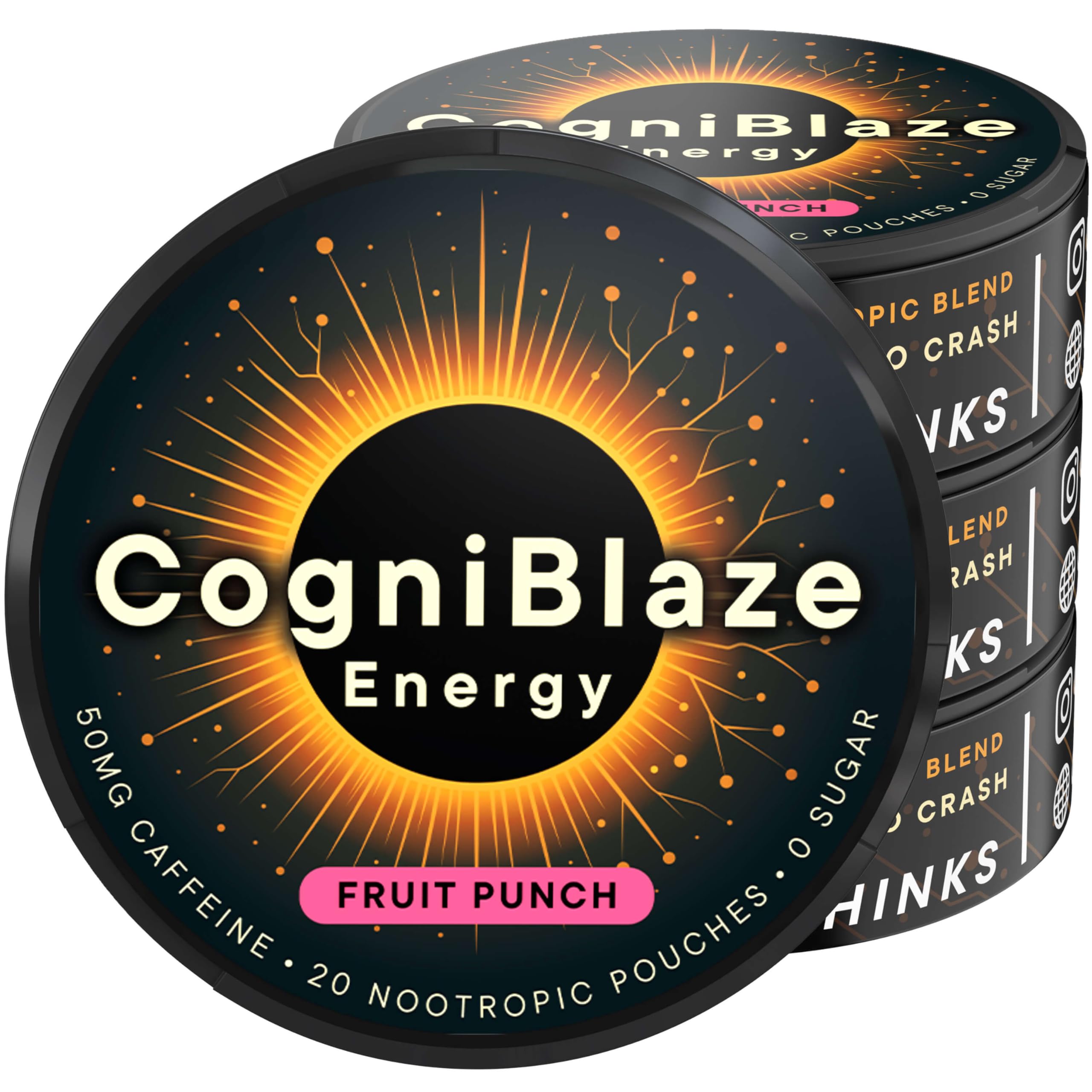 CogniBlaze Caffeine Pouches (Fruit Punch) | Nootropic Energy Pouches with 50mg Caffeine, Alpha GPC, L-Tyrosine & L-Theanine | Zero Sugar | No Artificial Sweeteners | 4 Pack (80 Total) CogniBlazeBuy Supplements Australia