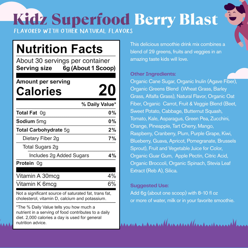 Amazing Grass Kidz Superfood: Organic Greens, Fruits, Veggies, Beet Root Powder & Probiotics for Healthy Kids, Berry Blast, 30 Servings Amazing GrassBuy Supplements Australia