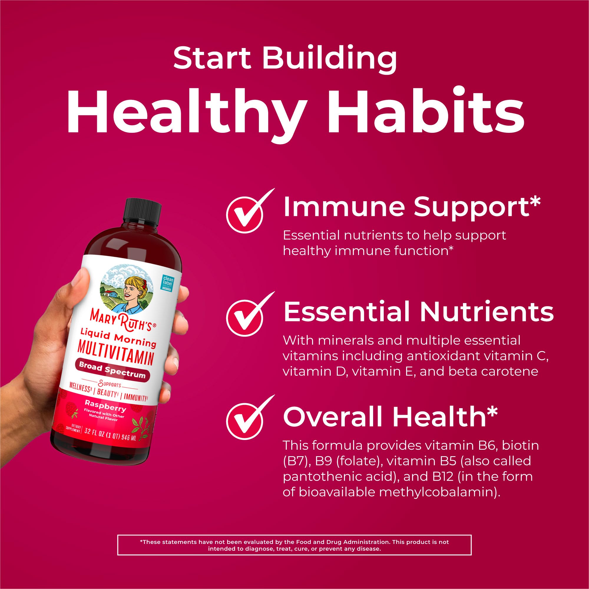MARYRUTH'S Liquid Morning Multivitamin for Women, Men & Kids | Vitamin A C D E B6 B12 Biotin Zinc | Beauty | Vegan | Non-GMO | Gluten Free | 32 Servings MARYRUTH'SBuy Supplements Australia