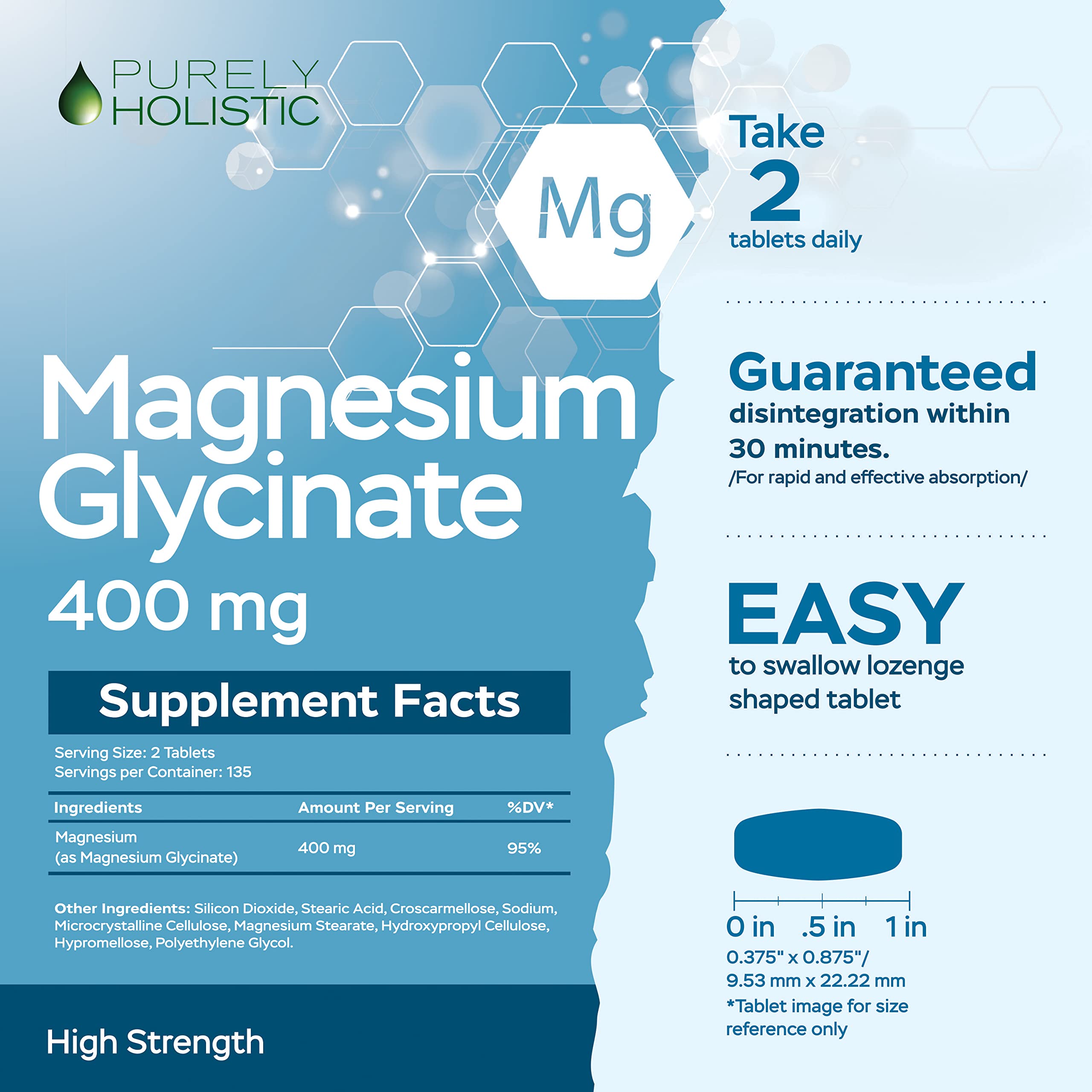 Magnesium Glycinate 400mg - 270 Magnesium Tablets (not Capsules) - 400 mg Elemental Magnesium - Highly Bioavailable - Vegan and Vegetarian - for Improved Sleep, Stress Relief & Cramp Defense Purely HolisticBuy Supplements Australia