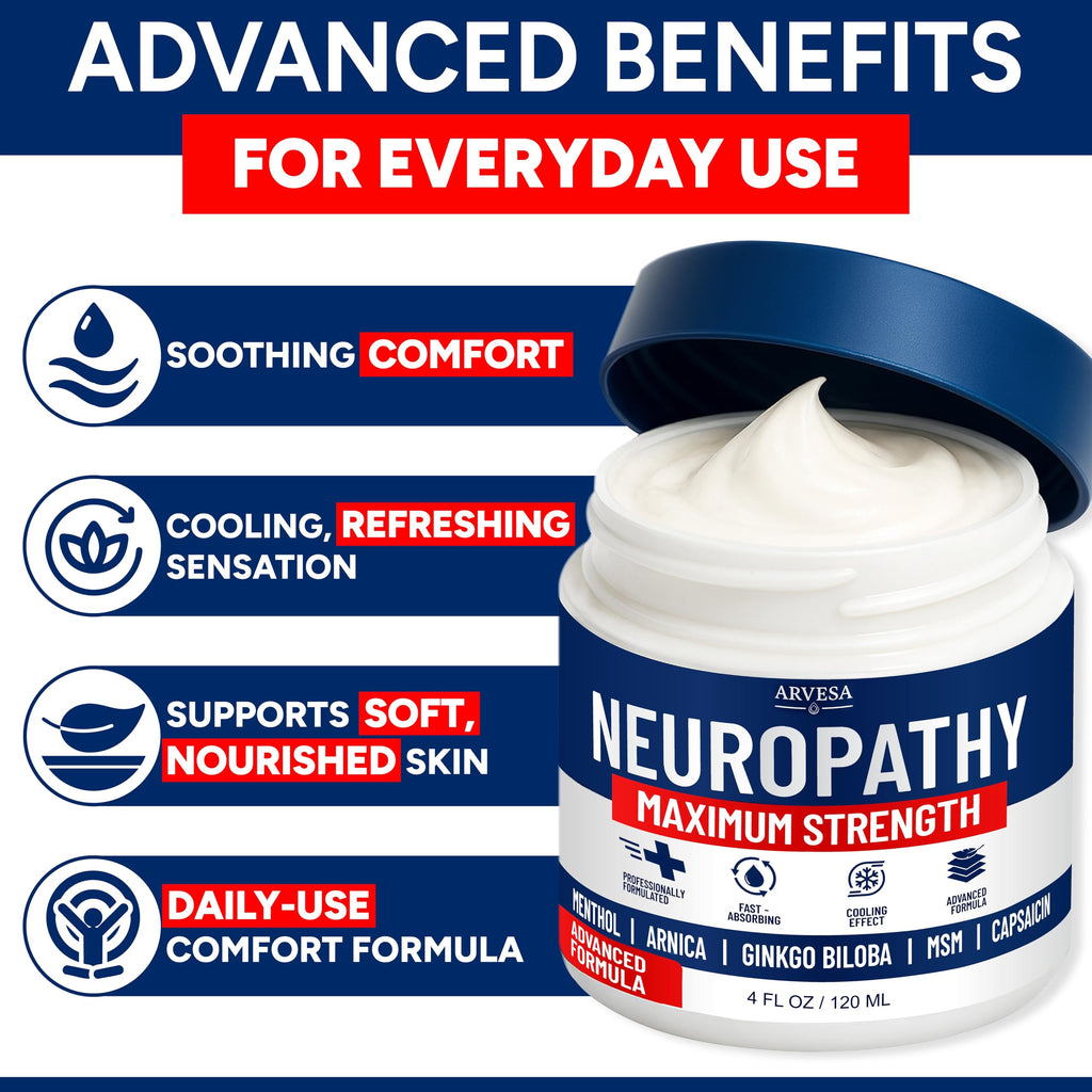 Neuropathy Cream - Maximum Strength - Arnica, MSM, Hemp Seed Oil, Ginkgo Biloba, Capsaicin - Non-Greasy with Cooling Effect - Value Pack - Natural Ingredients - Formulated in USA ArvesaBuy Supplements Australia