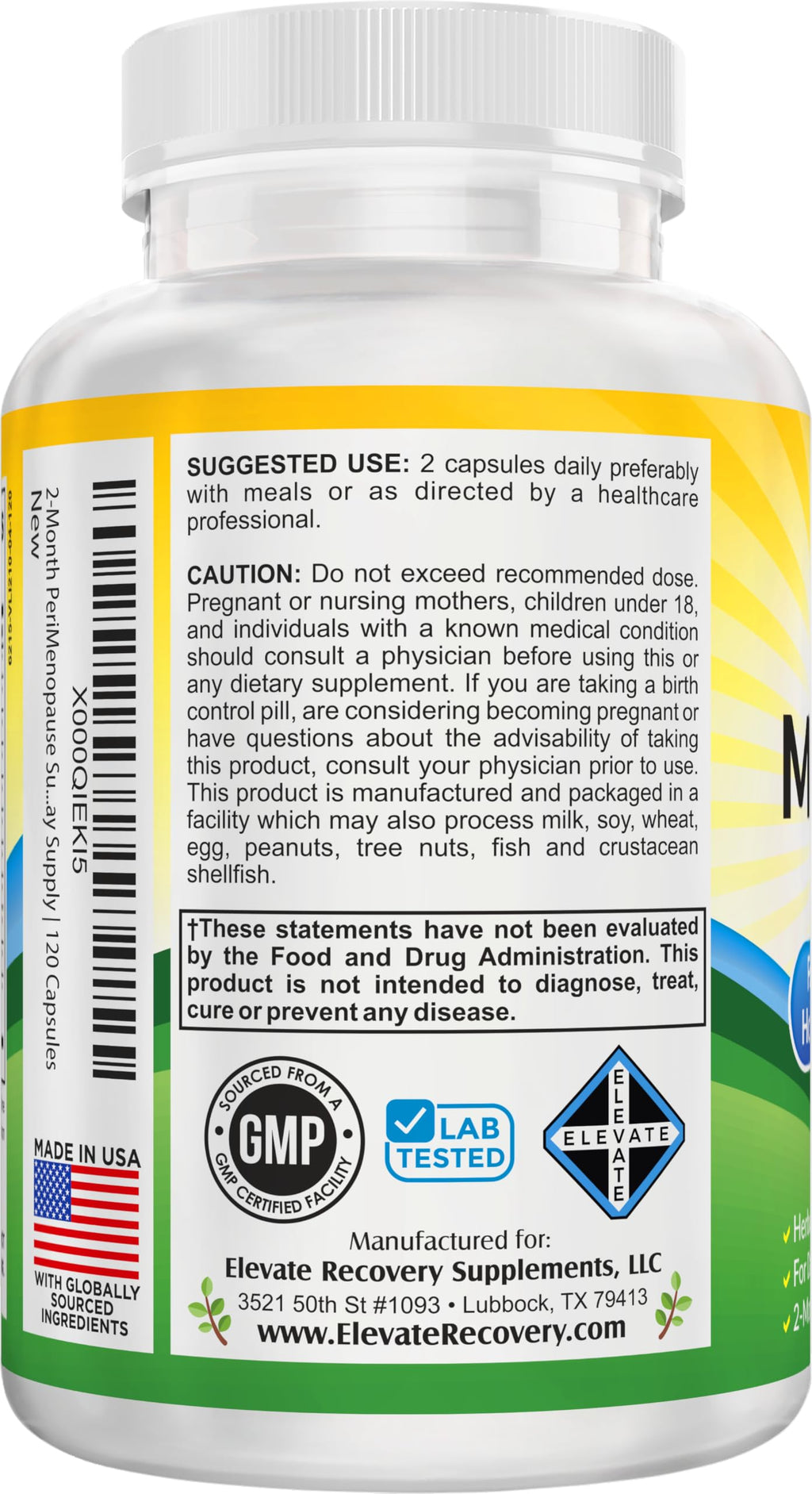 Perimenopause Support (2-Month) Supplement Blend | Women's Health & Hormone Support with 11 Herbs & Extracts | Female Hormonal Balance Supplements | 60-Day Bulk Supply | 120 Capsules Elevate Recovery SupplementsBuy Supplements Australia
