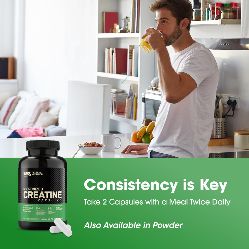 Optimum Nutrition Micronized Creatine Monohydrate Capsules, Keto Friendly, 2500mg, 100 Capsules Optimum NutritionBuy Supplements Australia