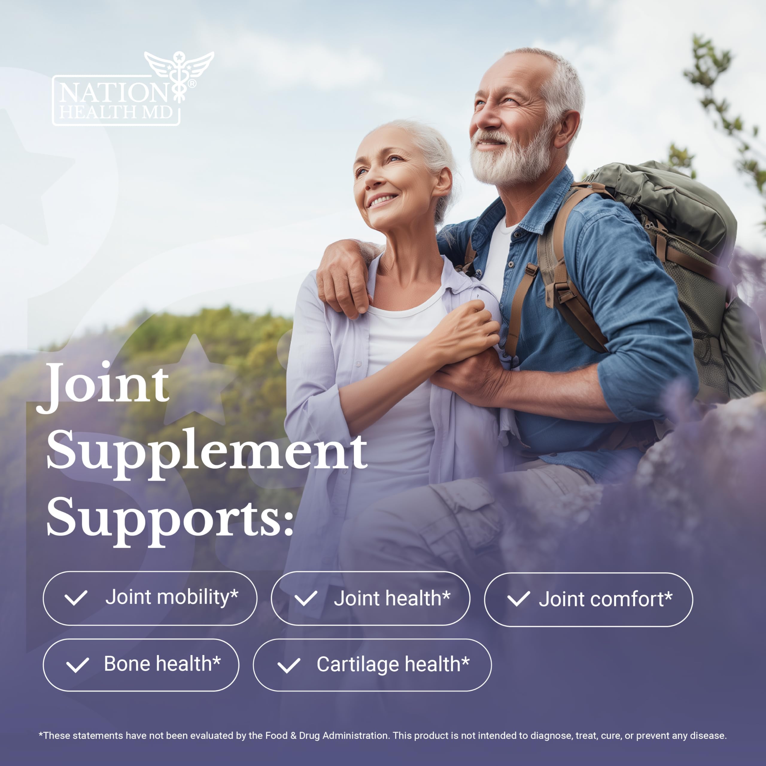NATION HEALTH MD Joint Complex - Joint & Cartilage Health - Joint Support Supplement with Calcium, NEM Eggshell Membrane, Boswellia Serrata - Knee Supplements for Men & Women, 60 Capsules NATION HEALTH MDBuy Supplements Australia