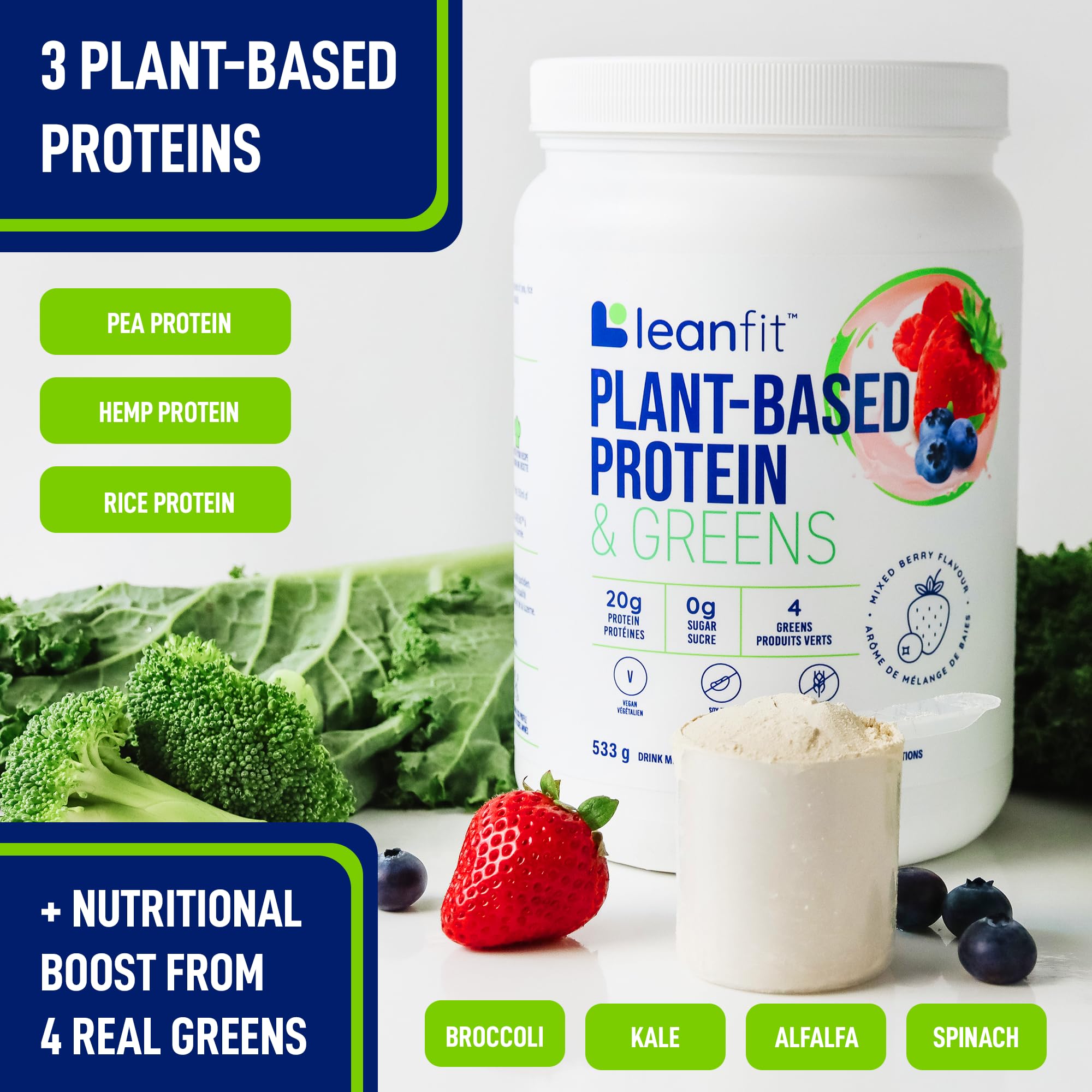 LeanFit Plant-Based Protein & Greens, Natural Berry, 20g Protein, 19 Servings, 1.25 Pound LeanFitBuy Supplements Australia