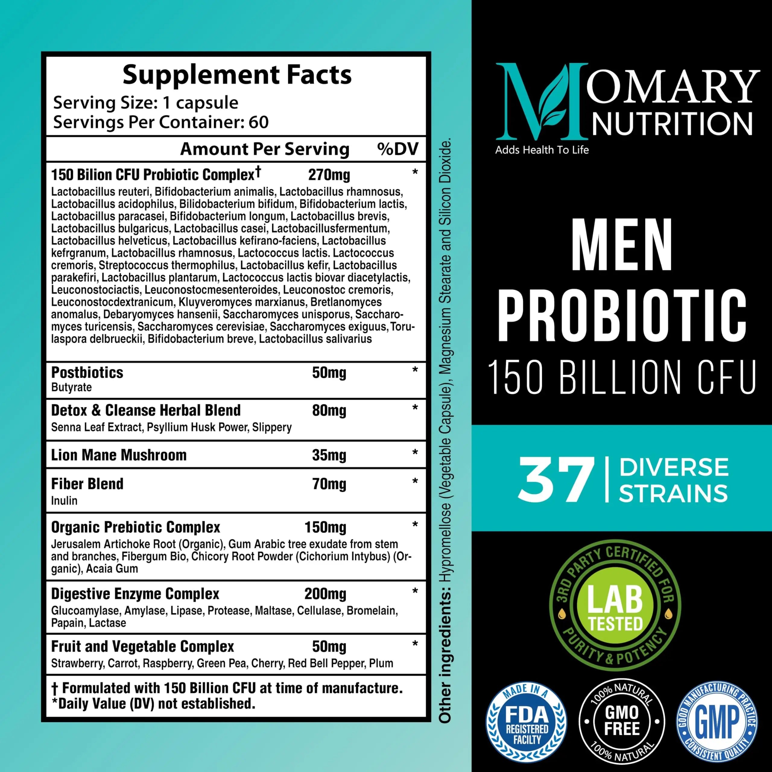 8-in-1 Bio Cultures Complex for Men – 150 Billion CFU Probiotics with 37 Diverse Strains, Organic Prebiotics, Postbiotics & Digestive Enzymes – Supports Digestive Balance & Gut Microbiome MOMARY NUTRITIONBuy Supplements Australia