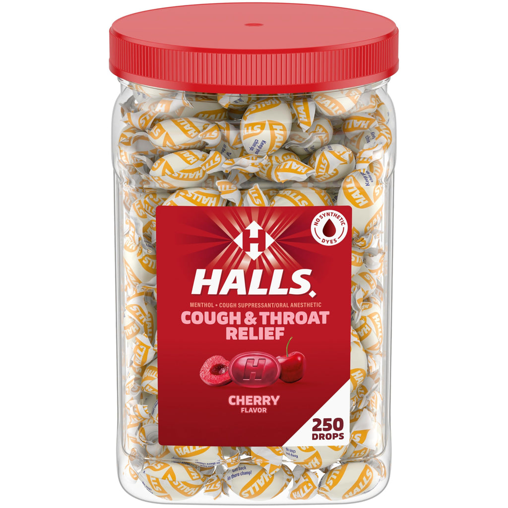 Halls Cough and Throat Relief Cherry Cough Drops, Bulk Pack, 250 Drops HALLS buy supplements Au
