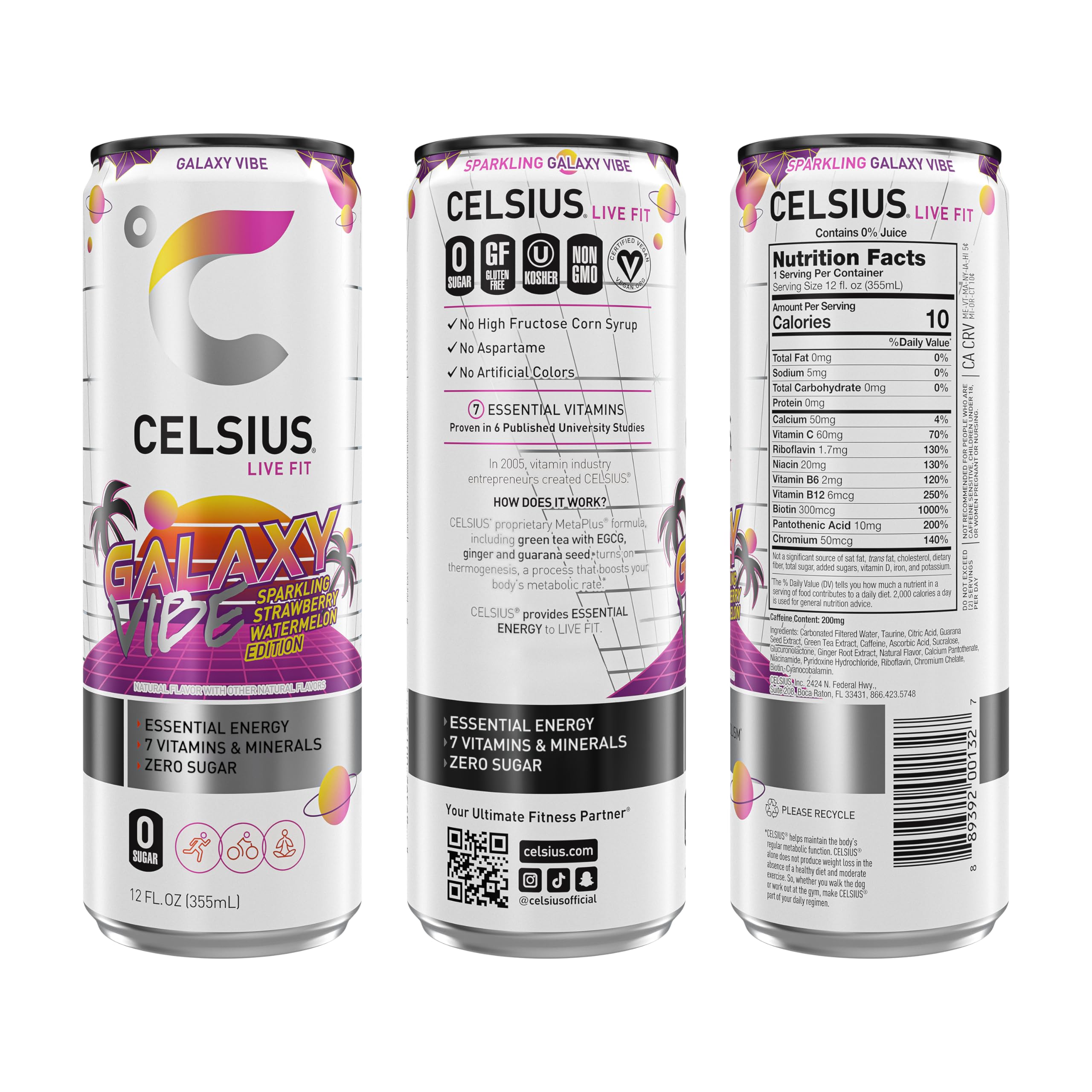 CELSIUS Sparkling Galaxy Vibe, Functional Essential Energy Drink 12 Fl Oz (Pack of 12) CELSIUSBuy Supplements Australia
