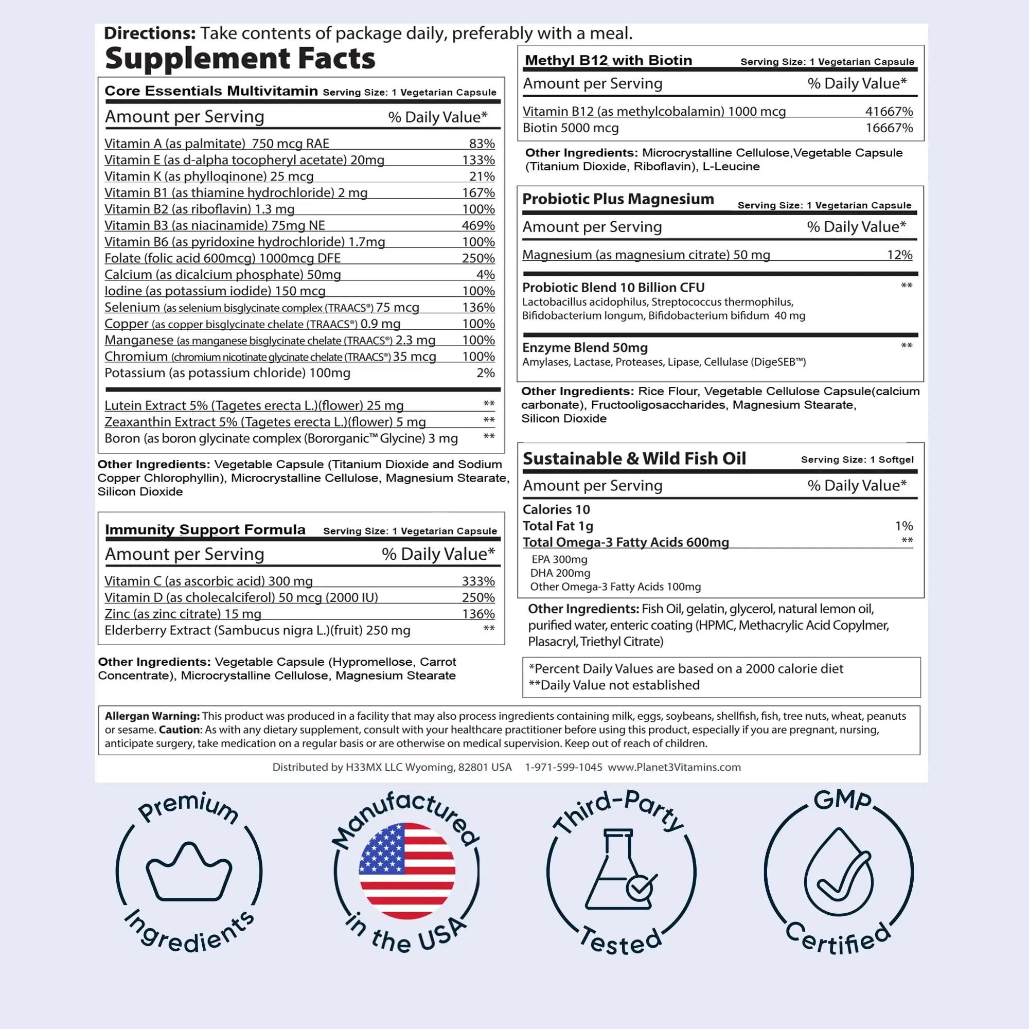 Daily Vitamin Packs for Men & Women – Immune, Energy & Heart Support with Vitamin D3, Omega-3, Probiotics, Methyl B12 & Vitamin C Planet 3Buy Supplements Australia