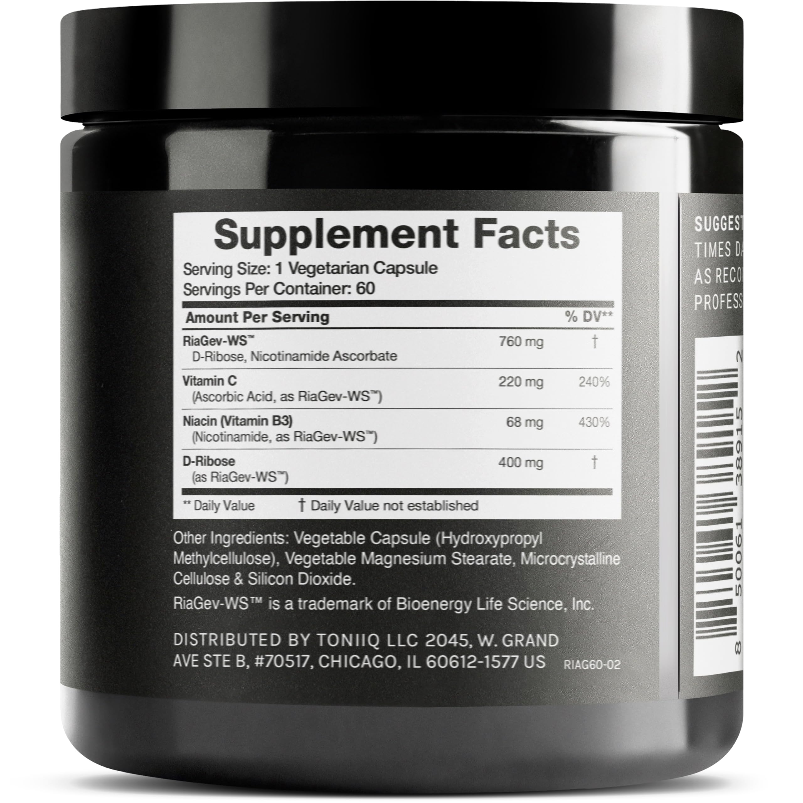 Toniiq Ultra High Potency 1400mg NAD Supplement - NAD+ Nicotinamide B3 Blend with D-Ribose, Niacin -with RiaGev - 3rd Party Tested Toniiq buy supplements Au