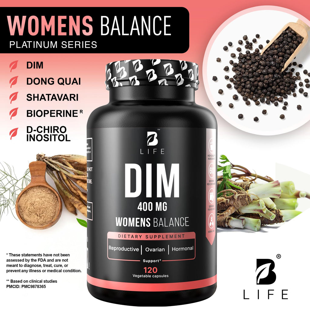 B Life Company DIM Supplement 400 mg with Myo & D-Chiro Inositol, Dong Quai – Hormone Balance for Women – Fertility Supplements – Inositol Supplement - 120 Caps B Life CompanyBuy Supplements Australia