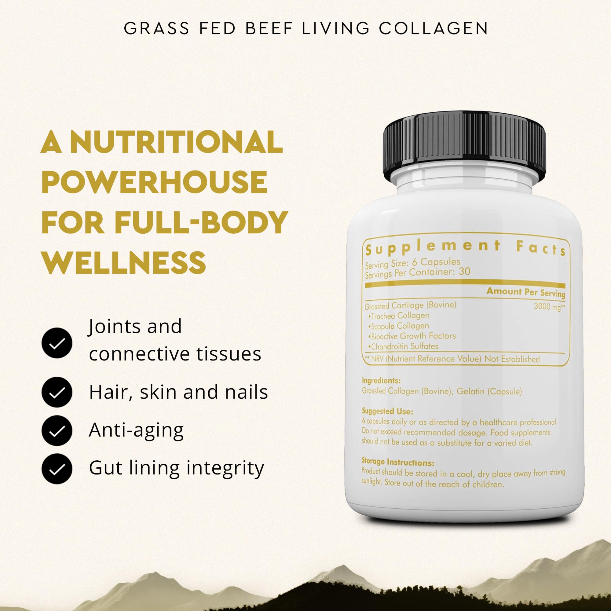 Ancestral Supplements Grass Fed Beef Living Collagen Nutritional Powder Supplement, 3000mg, Promotes Healthier, Younger Looking Skin, Hair, Nails and Joints, Type II, 180 Capsules Ancestral Supplements buy supplements Au