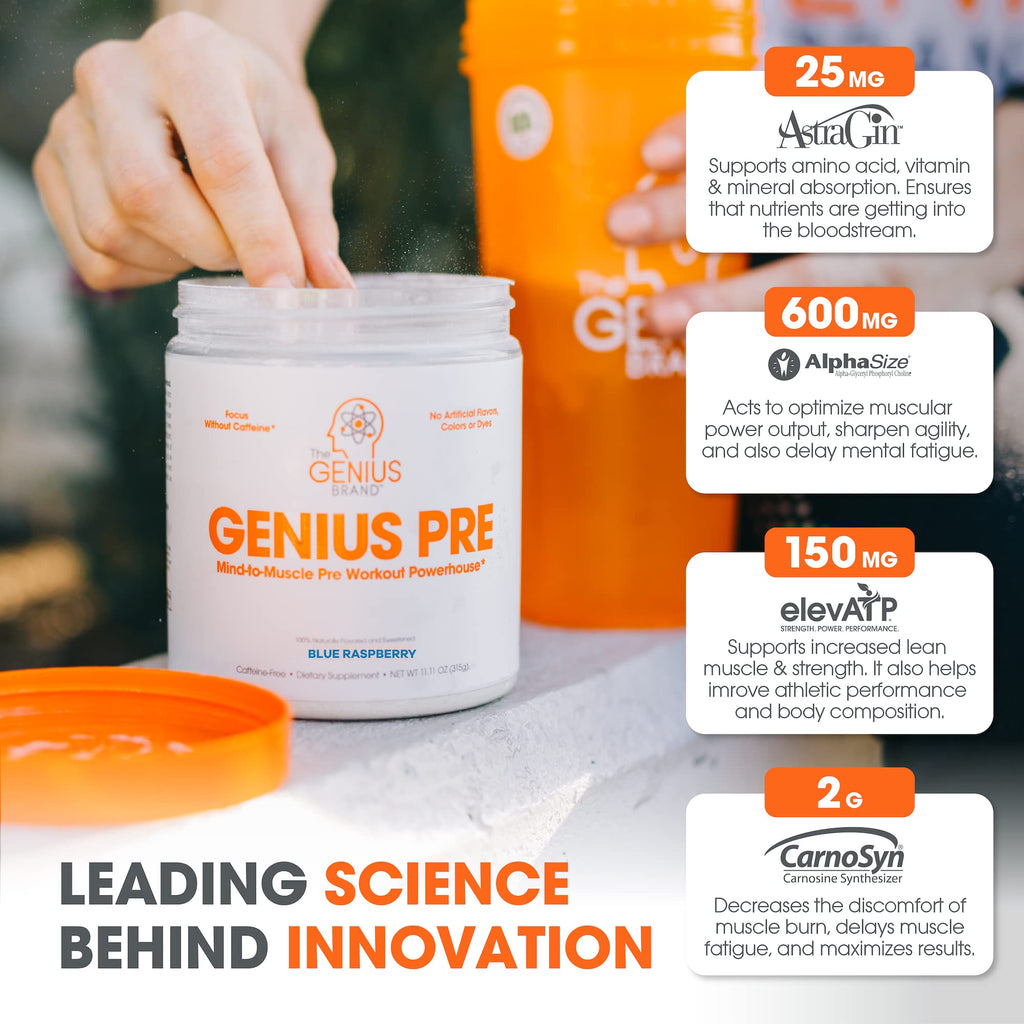 Genius Pre Workout Powder, Blue Raspberry - All-Natural Nootropic Pre-workout & Caffeine The Genius BrandBuy Supplements Australia