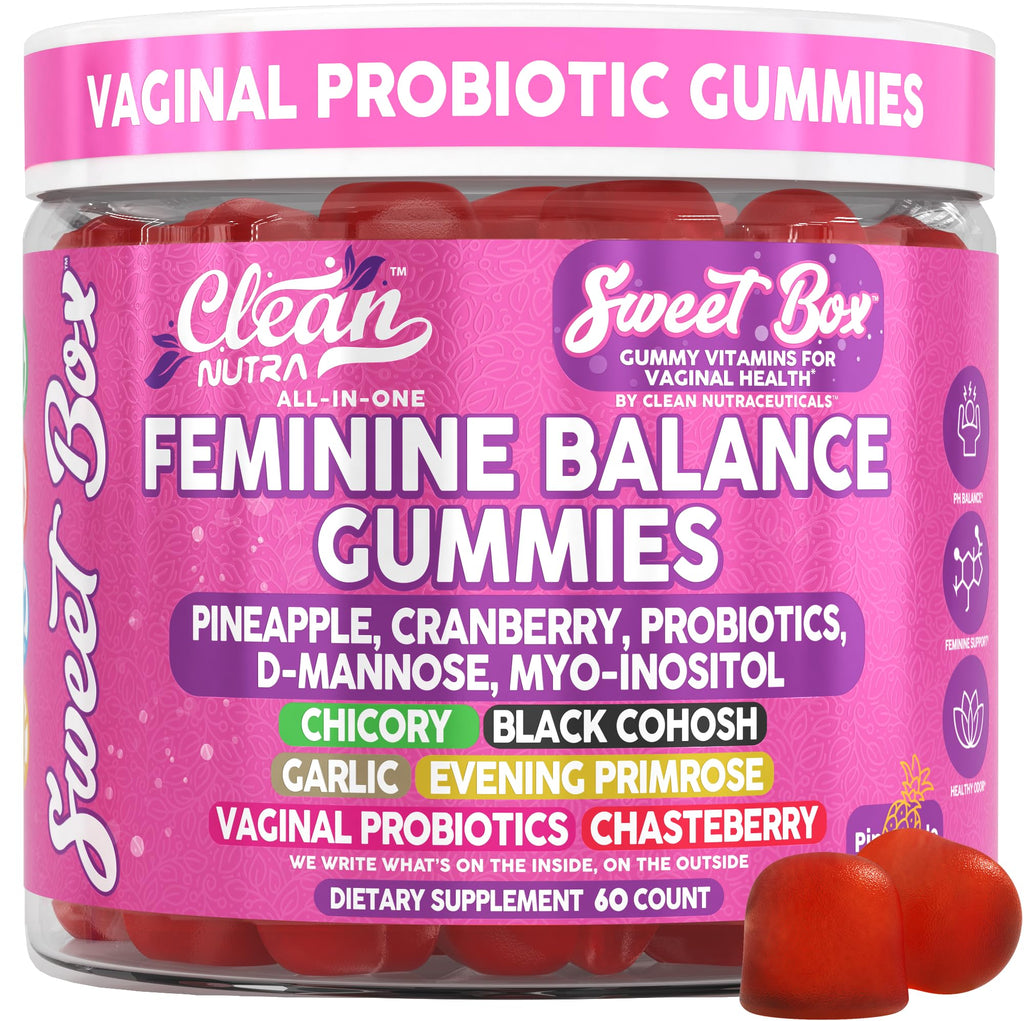 Clean Nutra Feminine Balance Gummies for Women Pineapple VaginalProbiotics pH Balance Cranberry D Mannose Supplement Inositol Black Cohosh Evening Primrose Garlic Vitex GLA Prebiotics Folate 60ct Clean NutraceuticalsBuy Supplements Australia