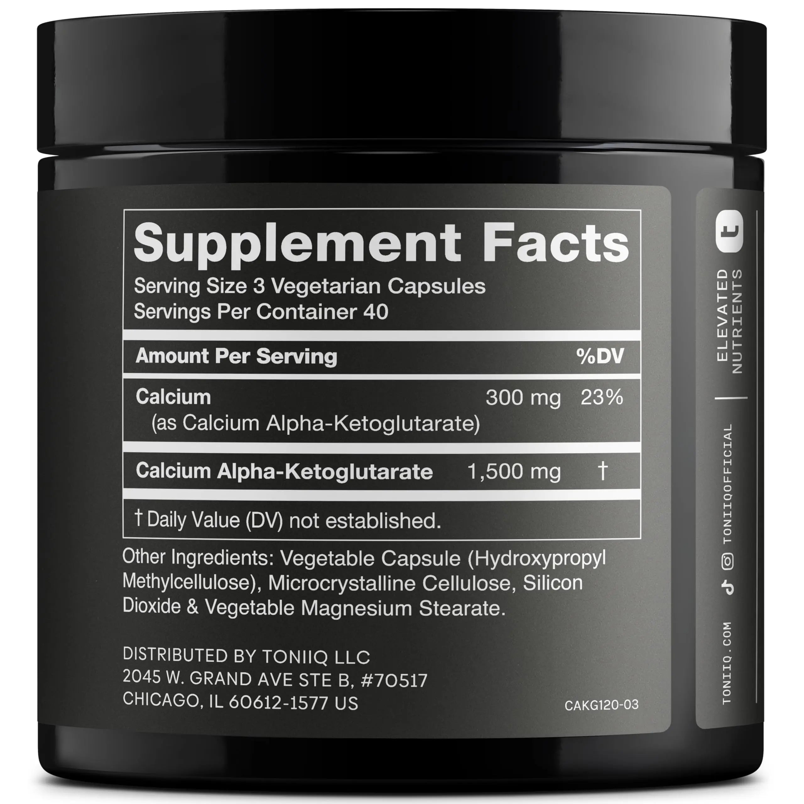 Toniiq 1500mg Ultra High Purity Ca AKG Supplement - 99%+ Highly Purified and Bioavailable Calcium Alpha-Ketoglutarate - Calcium AKG Longevity Supplement - 120 Ca-AKG Vegetarian Capsules Toniiq buy supplements Au