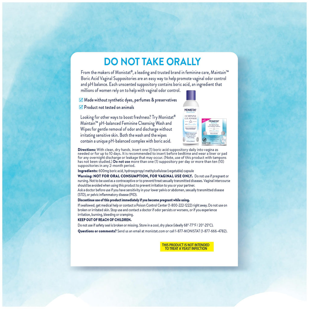 from The Makers of Monistat, Maintain Boric Acid Suppositories for Women, Fragrance-Free Inserts for Vaginal Odor Control and pH Balance Without Irritation, 30 Count MonistatBuy Supplements Australia