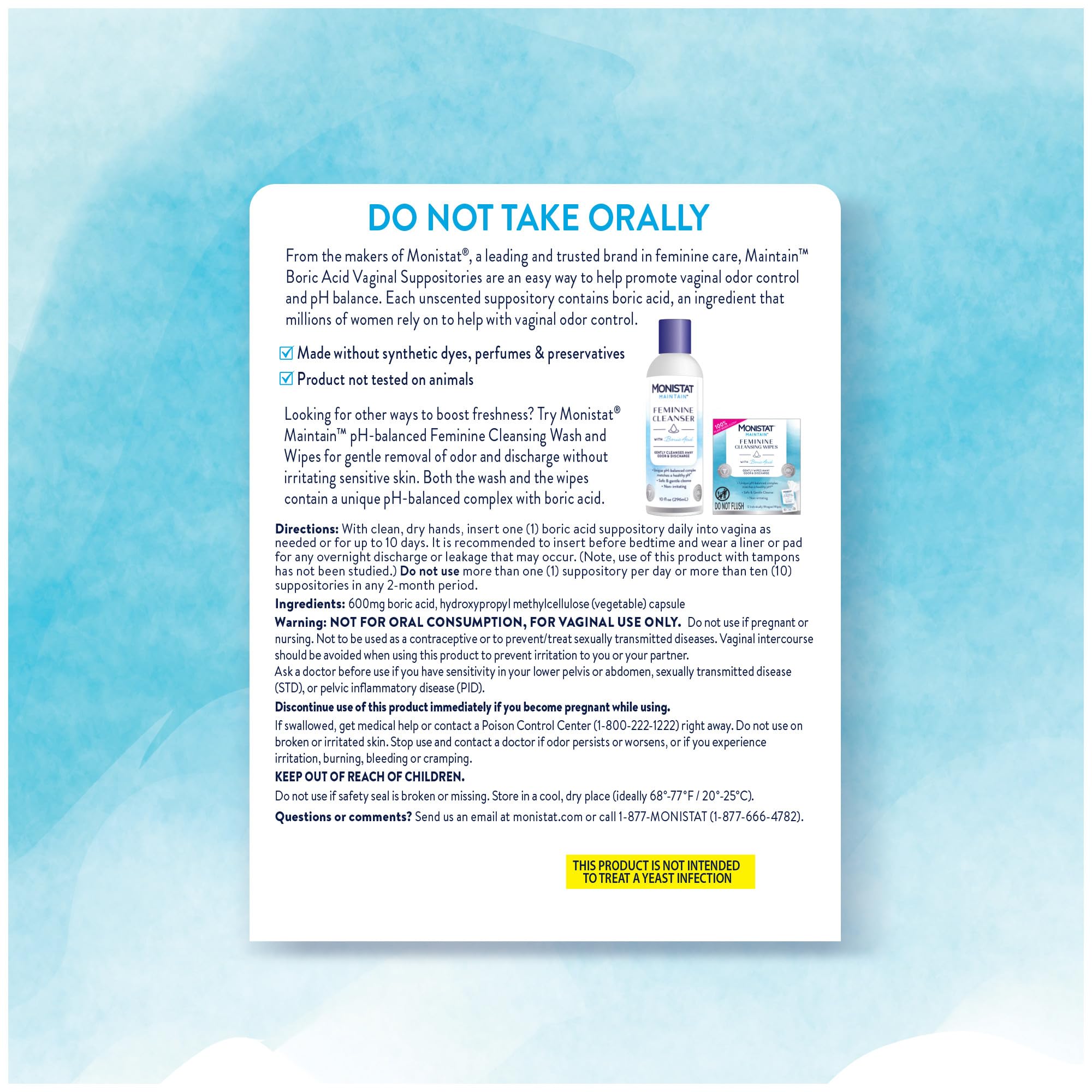 from The Makers of Monistat, Maintain Boric Acid Suppositories for Women, Fragrance-Free Inserts for Vaginal Odor Control and pH Balance Without Irritation, 30 Count MonistatBuy Supplements Australia