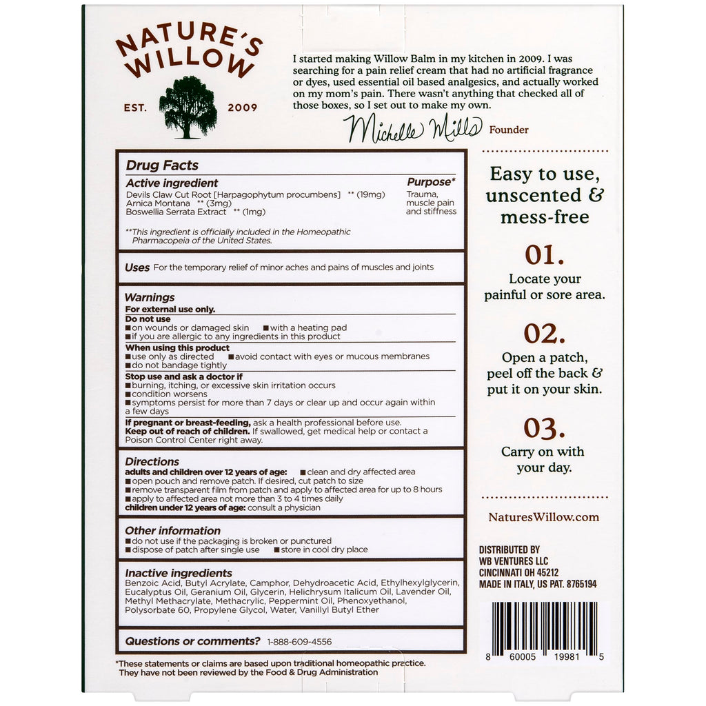 Nature's Willow Relief Patches – Fast-Acting, Plant-Based Topical Solution to Help with Sore Muscles & Joints | 6 Patches per Pack | 1-Pack Nature's WillowBuy Supplements Australia