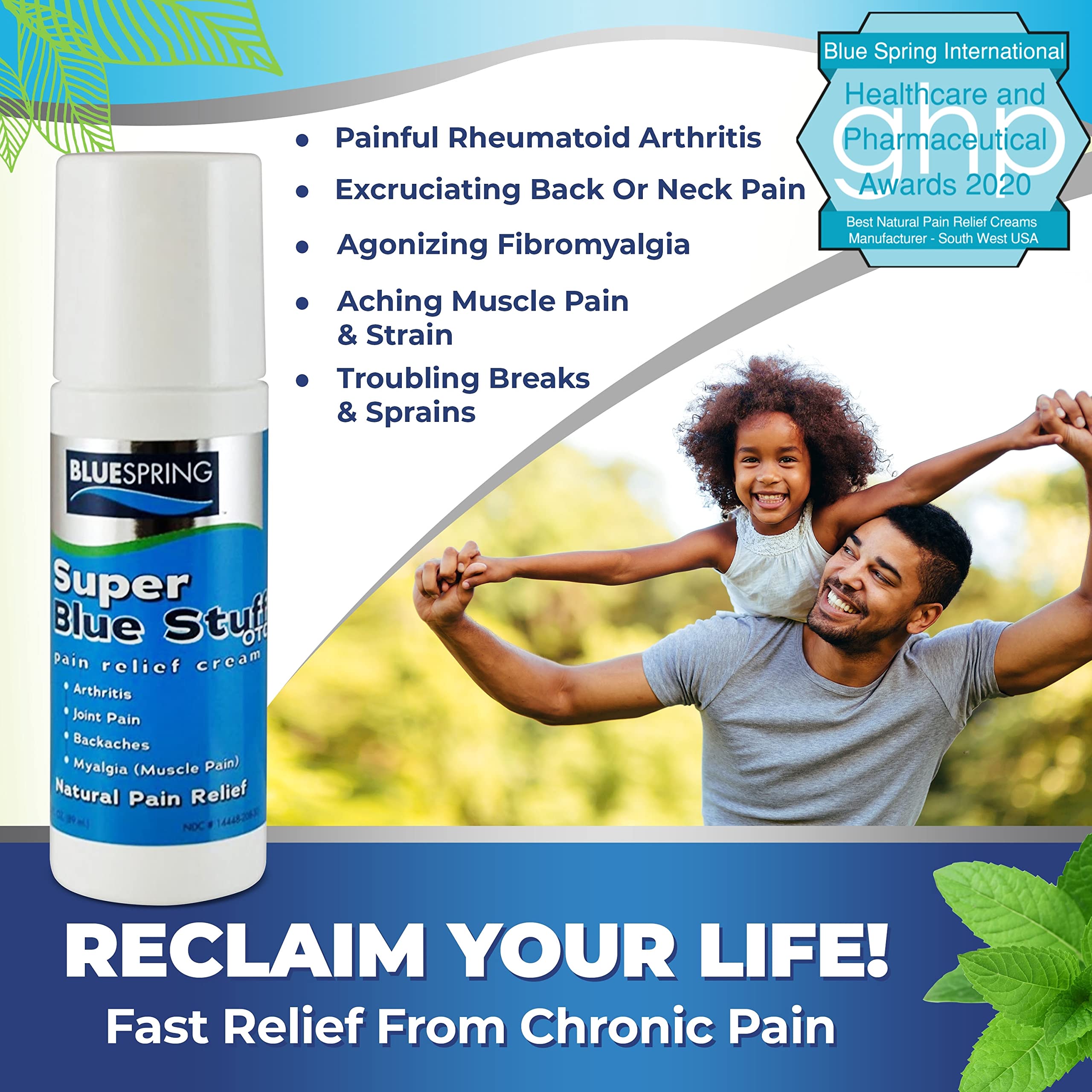 Super Blue Stuff Natural Pain Relief roll on with Emu Oil by BlueSpring- Pain relief rub Anti Inflammatory Analgesic Cream for Back, Knee, Joint, Muscle, Arthritis, and neck Pain Relief- 3 Oz roll-on. Emu TherapyBuy Supplements Australia