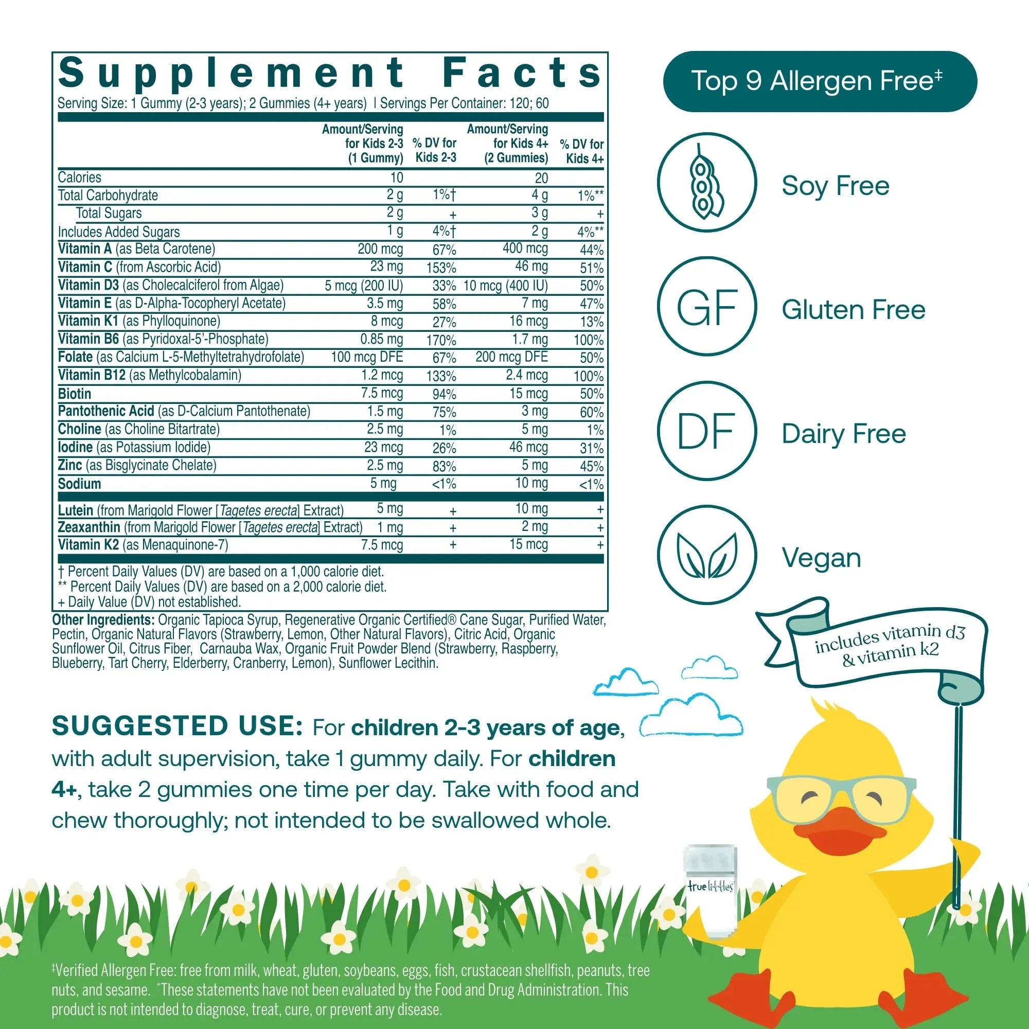 True Grace True Littles Daily Kids Multi - 120 Pectin Gummies - Immune, Cognitive, Bone & Eye Support - Clinically Studied Lutemax Kids Lutein True Grace