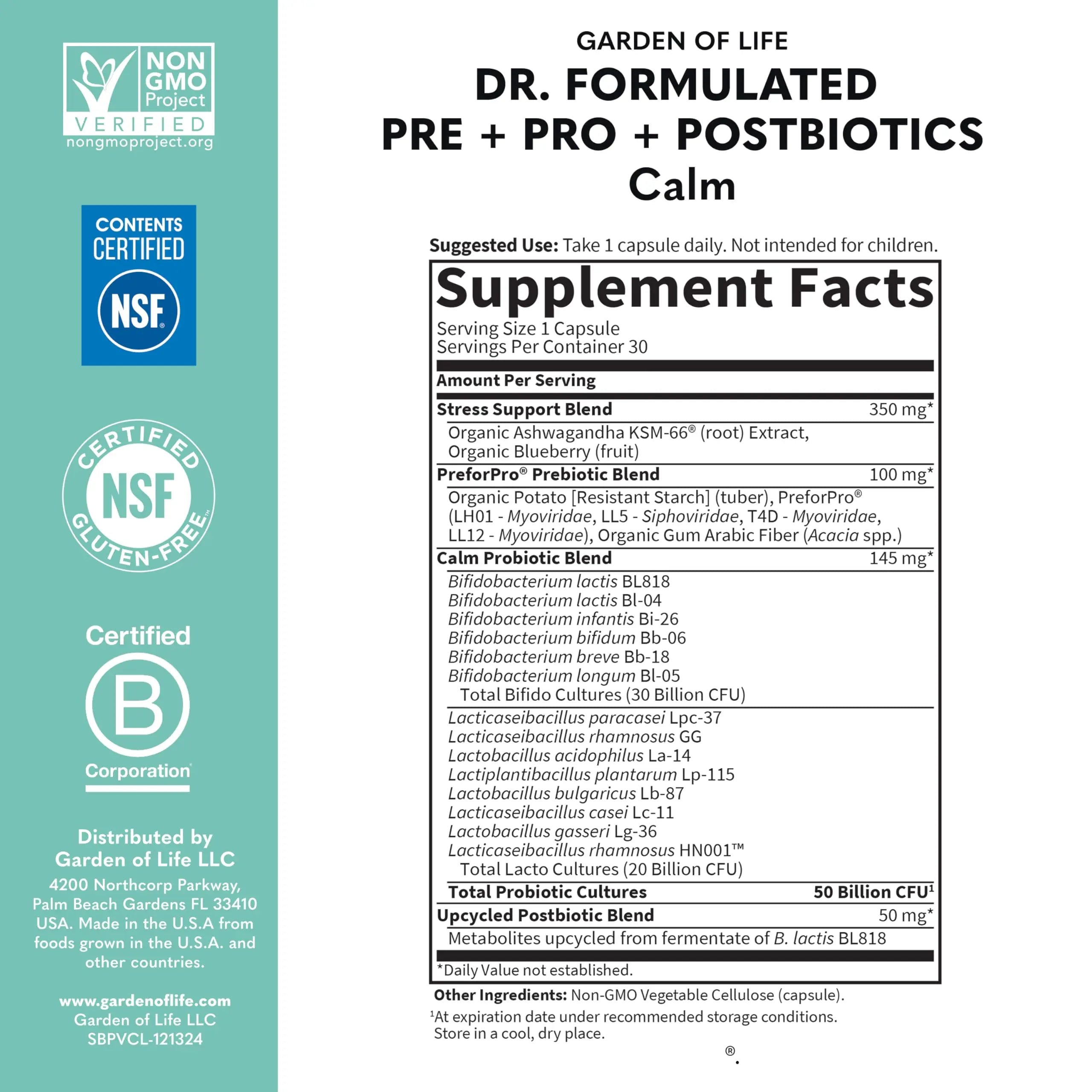 Garden of Life Dr. Formulated Pre, Post & Probiotics Calm 50 Billion CFU Daily 3-in-1 Complete Supplement with Ashwagandha – Mood Support, Digestive & Immune Support, 30 Vegetarian Capsules Garden of LifeBuy Supplements Australia