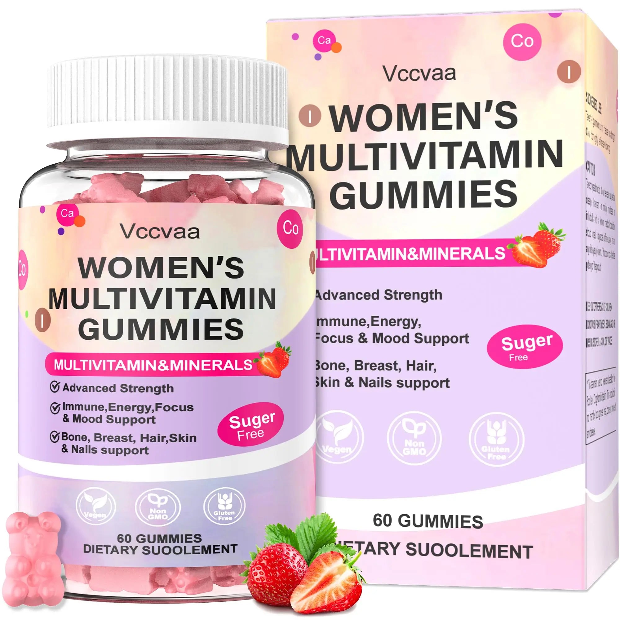 Vccvaa Sugar Free Multivitamin Gummies for Women 14+ with Iron, Inositol, Folate, Vitamins A C D3 E B12 K2, Herbal & Mineral Blend VccvaaBuy Supplements Australia